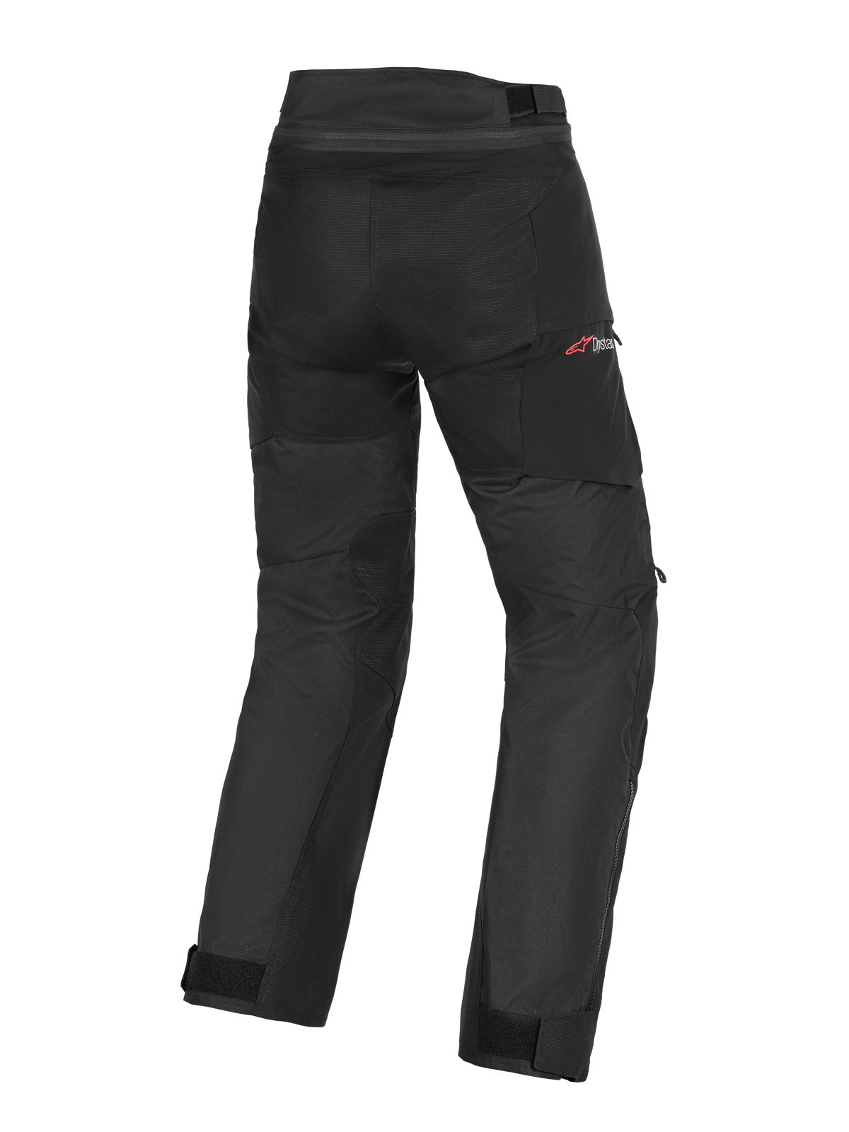Alpinestars Andes V4 Drystar® Hose - Kurz, Motorradhose, Schwarz, Rückansicht mit verstärkten Gesäß- und Beinbahnen, rotes Drystar-Logo auf der Hüfte, verstellbare Taillen- und Knöchelriemen, strapazierfähige Textilkonstruktion für Adventure-Touring