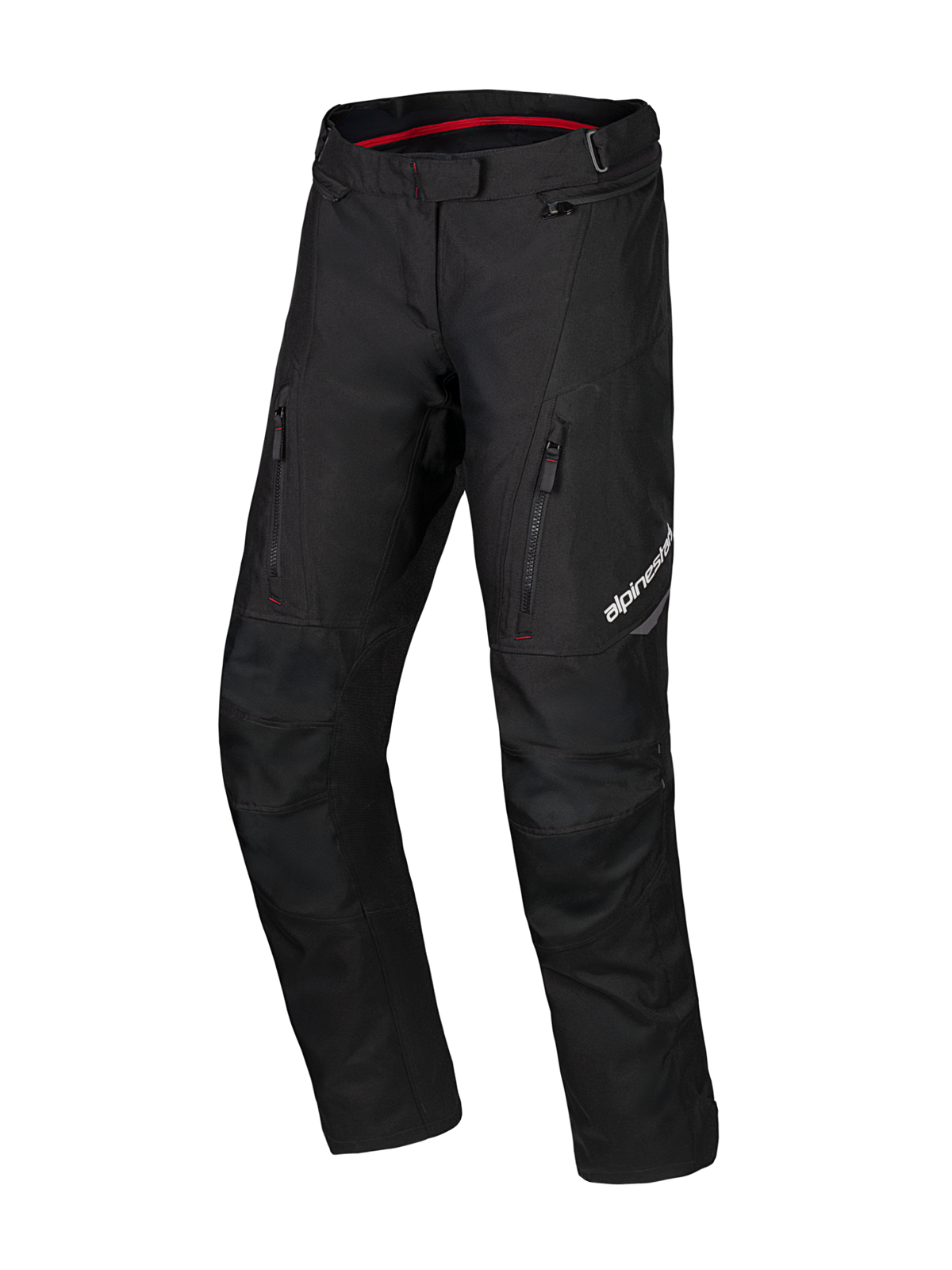 Alpinestars Honda ST-1 Wasserdichte Hose, Motorrad-Tourenhose, Schwarz mit roten Innendetails, Cargo-Taschen mit Reißverschluss an den Oberschenkeln, ergonomisch vorgeformte Beine mit verstärkten Knien, wasserdichte Textil-Adventure-Ausrüstung
