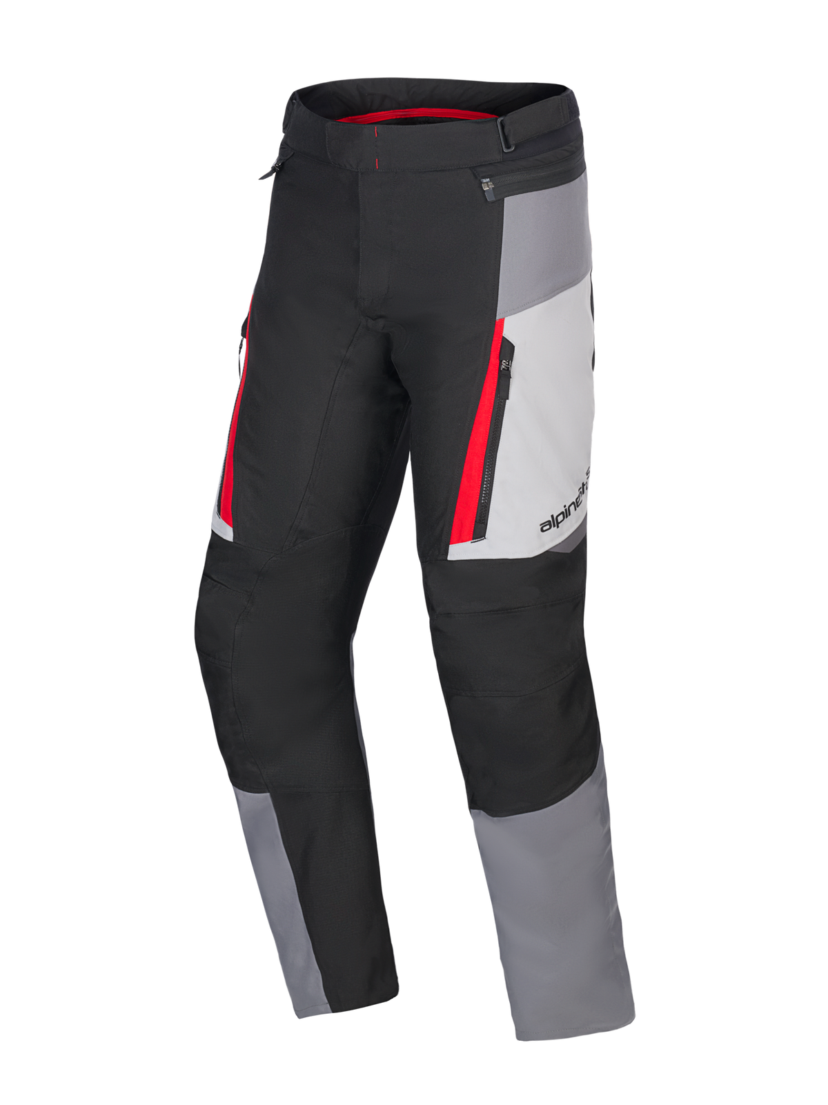 Alpinestars Honda ST-1 Wasserdichte Hose, Motorrad-Tourenhose, Eisgrau, Dunkelgrau und Schwarz mit roten Akzenten, technische Textilkonstruktion mit wasserdichtem Futter, Cargotaschen mit Reißverschluss und ergonomisch vorgeformten Beinen