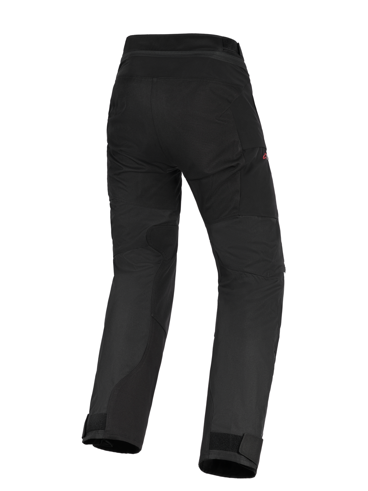 Alpinestars Woman Stella Andes V4 Drystar® Pants, black adventure-touring motorcycle pants, rear view showing reinforced seat and inner leg panels, high-waist design, and adjustable ankle cuffs.