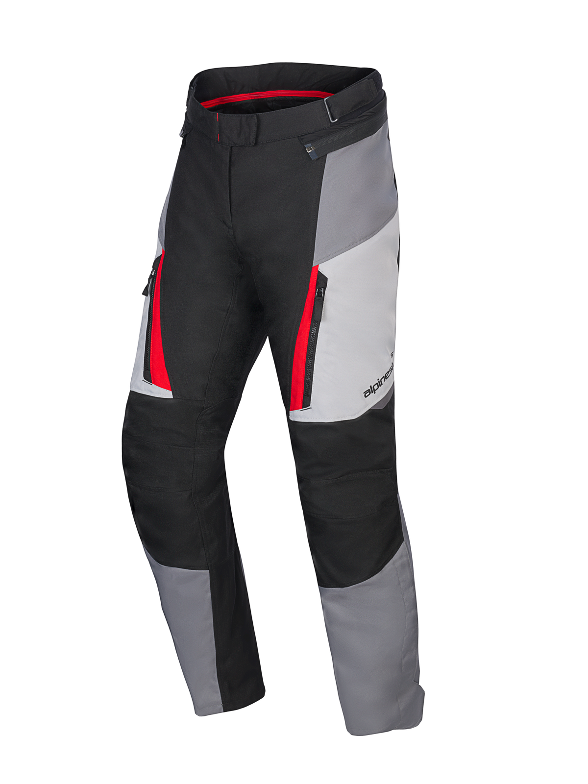 Alpinestars Honda Stella ST-1 Wasserdichte Hose, Damen-Motorrad-Tourenhose, Ice Gray, Dunkelgrau und Schwarz mit roten Akzenten, Reißverschluss-Cargotaschen, ergonomische Textilkonstruktion, verstellbarer Bund