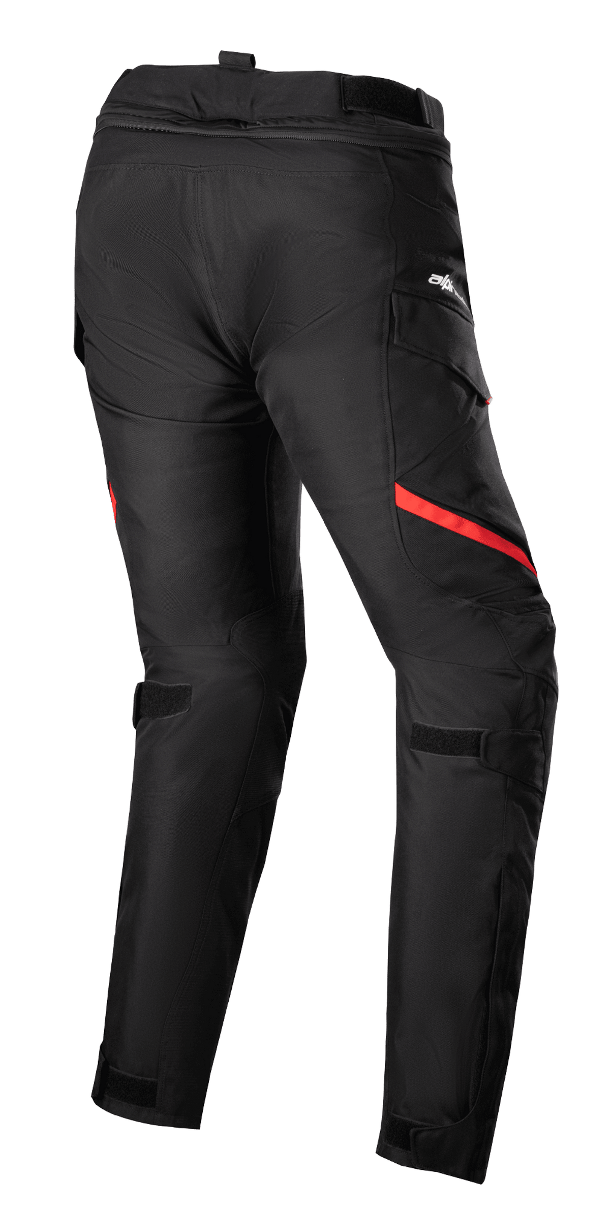 Alpinestars Stella Honda Andes V3 Drystar® Damen-Hose, Motorrad-Tourenhose, Schwarz und Hellrot, Rückansicht mit Cargo-Taschen, verstellbarer Taille und Kniegurten, strapazierfähige Textilkonstruktion für jedes Wetter