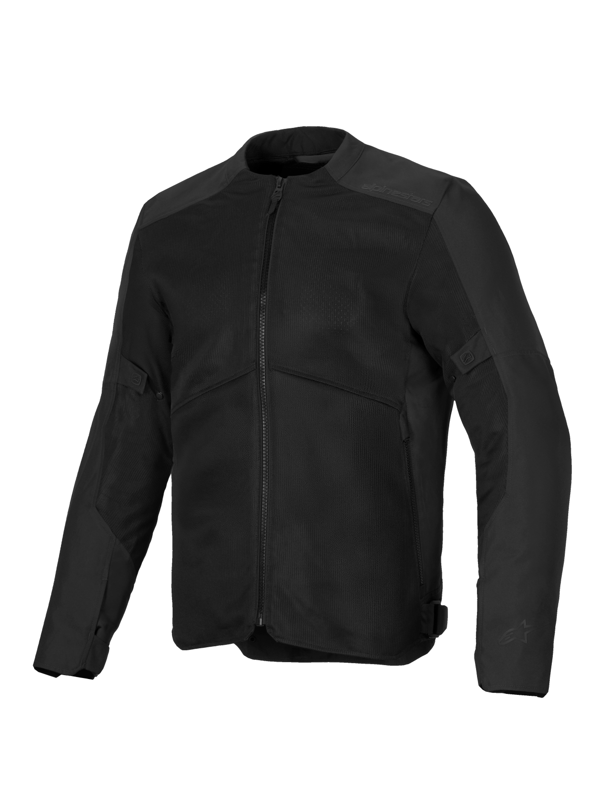 Alpinestars C-1 Air Jacke, schwarze Motorradjacke, große Mesh-Belüftungspanels, Chassis aus 450D-Polygewebe, dezent geprägtes Branding an den Schultern, modernes urbanes Design für Fahrten bei warmem Wetter