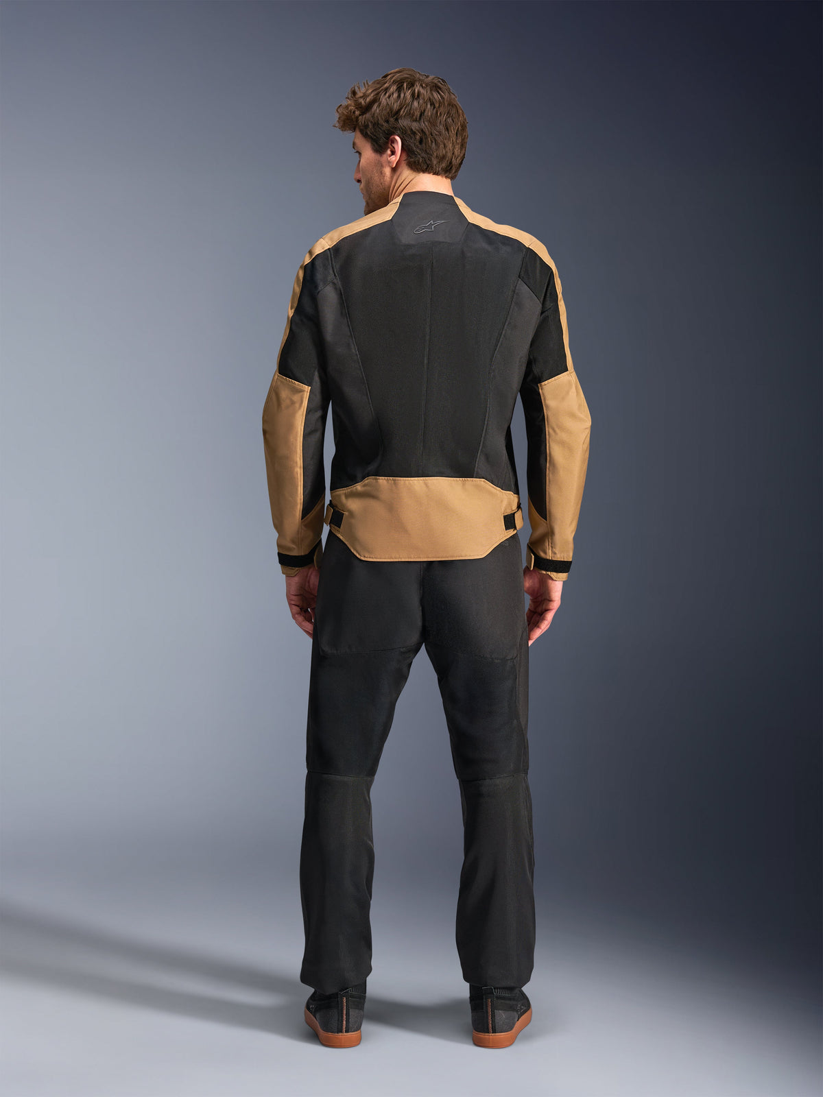 Alpinestars C-1 Air Jacket, Sand and Black urban textile motorcycle jacket with ventilated mesh panels, back view.