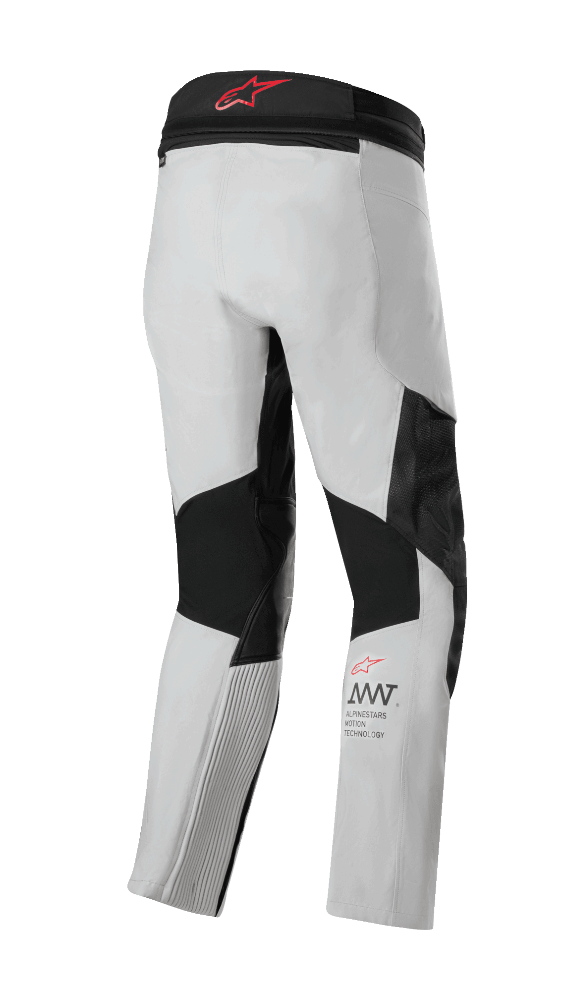 Alpinestars AMT 7 Air Hose, Motorradhose, Tan und Dark Shadow, Rückansicht mit schwarzen Stretch-Einsätzen und Belüftungseinsätzen, rotem Logo am Bund und AMT-Branding am Unterschenkel, technische Adventure-Touring-Ausrüstung