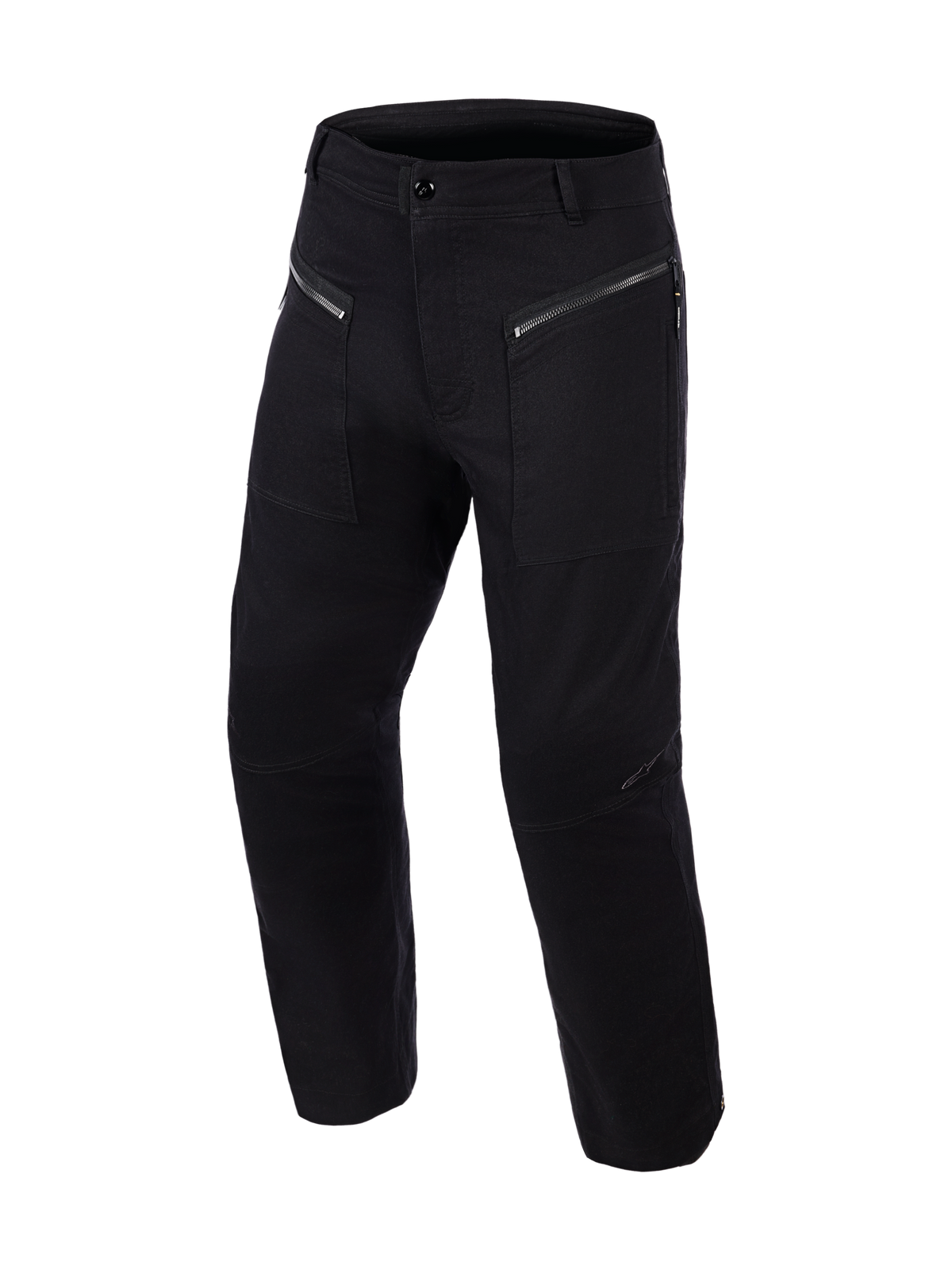 Alpinestars Flex-AST Canvas Pants Short, urban motorcycle pants, Black, featuring dual-access zippered front pockets, workwear-inspired canvas construction, and pre-shaped knee panels, clean utilitarian design for riding protection and comfort