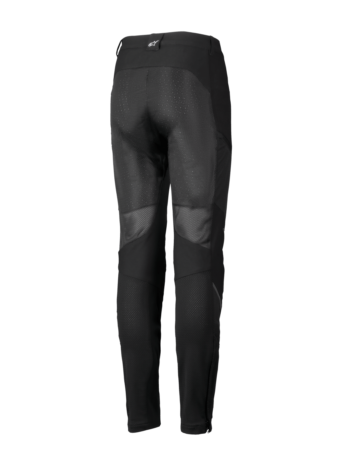 Alpinestars Stella Troop-Air Hose, Damen-Motorradhose, Schwarz, Rückansicht mit großen Mesh-Belüftungseinsätzen an der Beinrückseite, Textilkonstruktion und einem kleinen weißen Logo auf der hinteren Gürtelschlaufe.