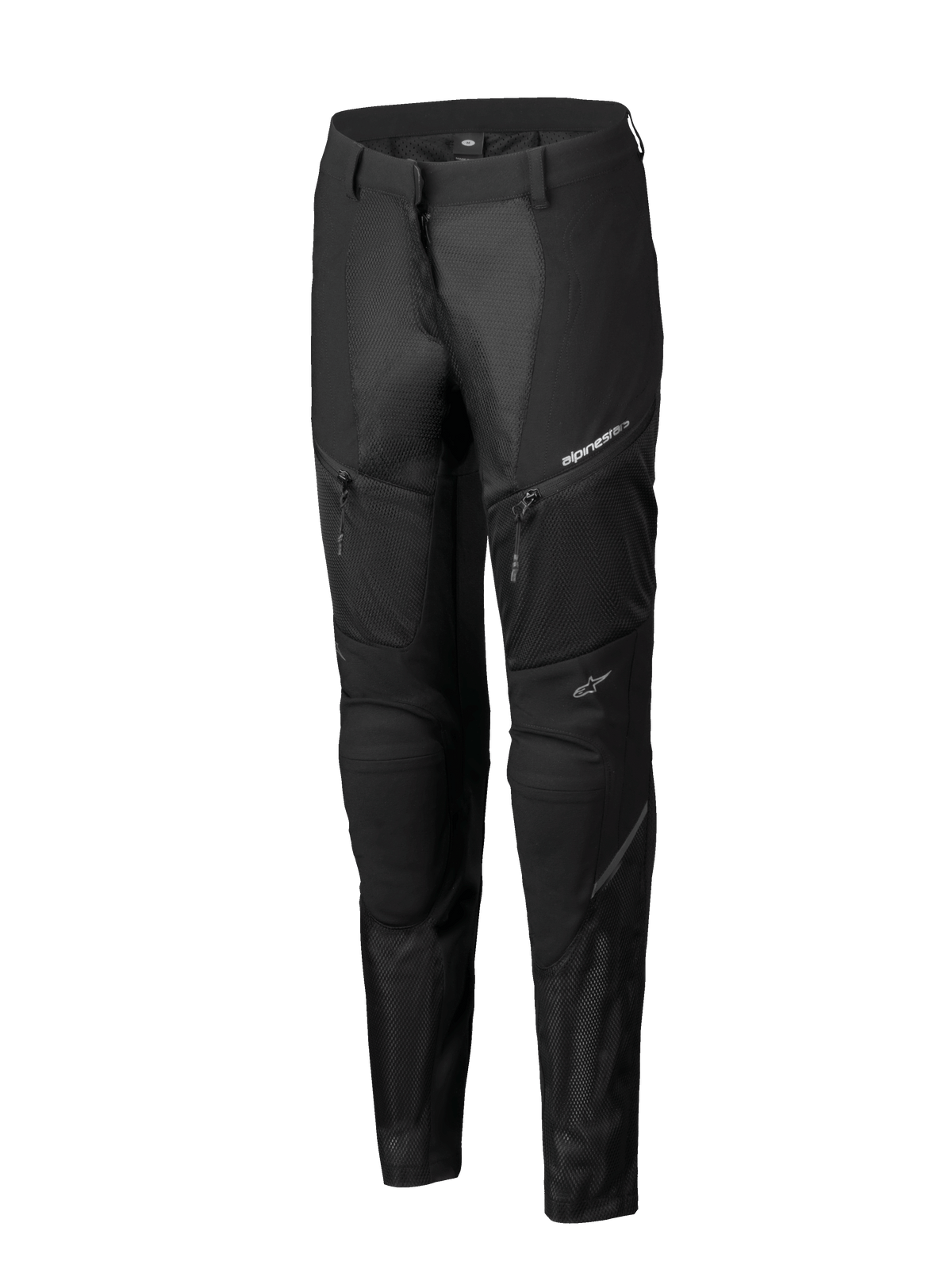 Alpinestars Stella Troop-Air Hose, Damen-Motorradhose, Schwarz, mit großflächigen Mesh-Belüftungseinsätzen, Reißverschlusstaschen und technischem Sport-Passform-Design mit weißen Alpinestars-Logos