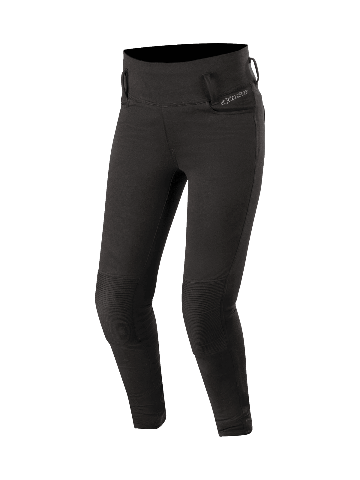 Alpinestars Banshee Women's Leggings in Black, urban motorcycle pants featuring CE-certified knee protection and stretch accordion panels.