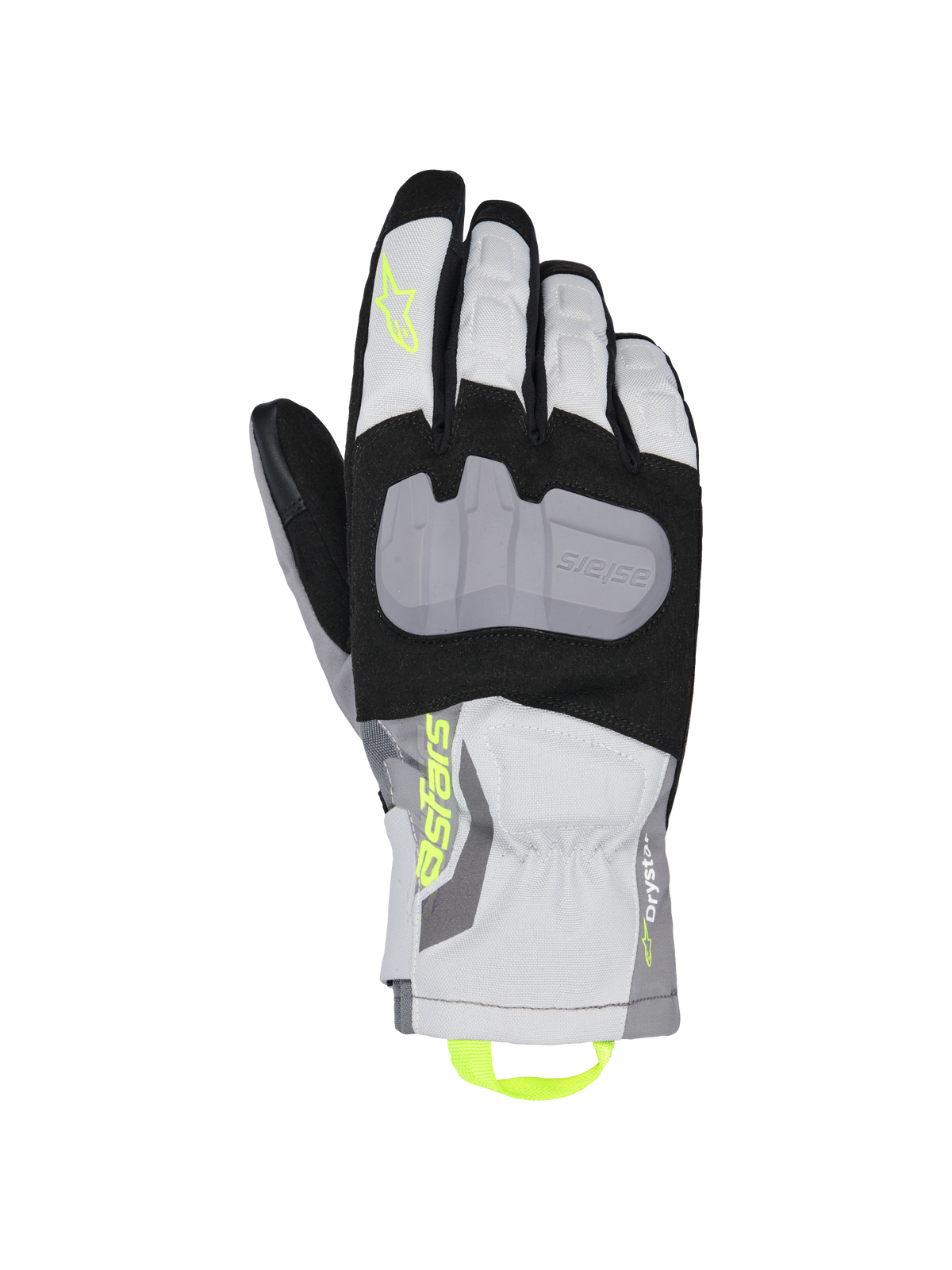 Alpinestars XT-3 Drystar Isolierhandschuhe, Motorrad-Tourenhandschuhe, Schwarz, Grau und Weiß, große graue Knöchelschutzplatte, neongelbes Astars-Branding und Anziehschlaufe, wasserdichte Textilkonstruktion mit mittellanger Manschette