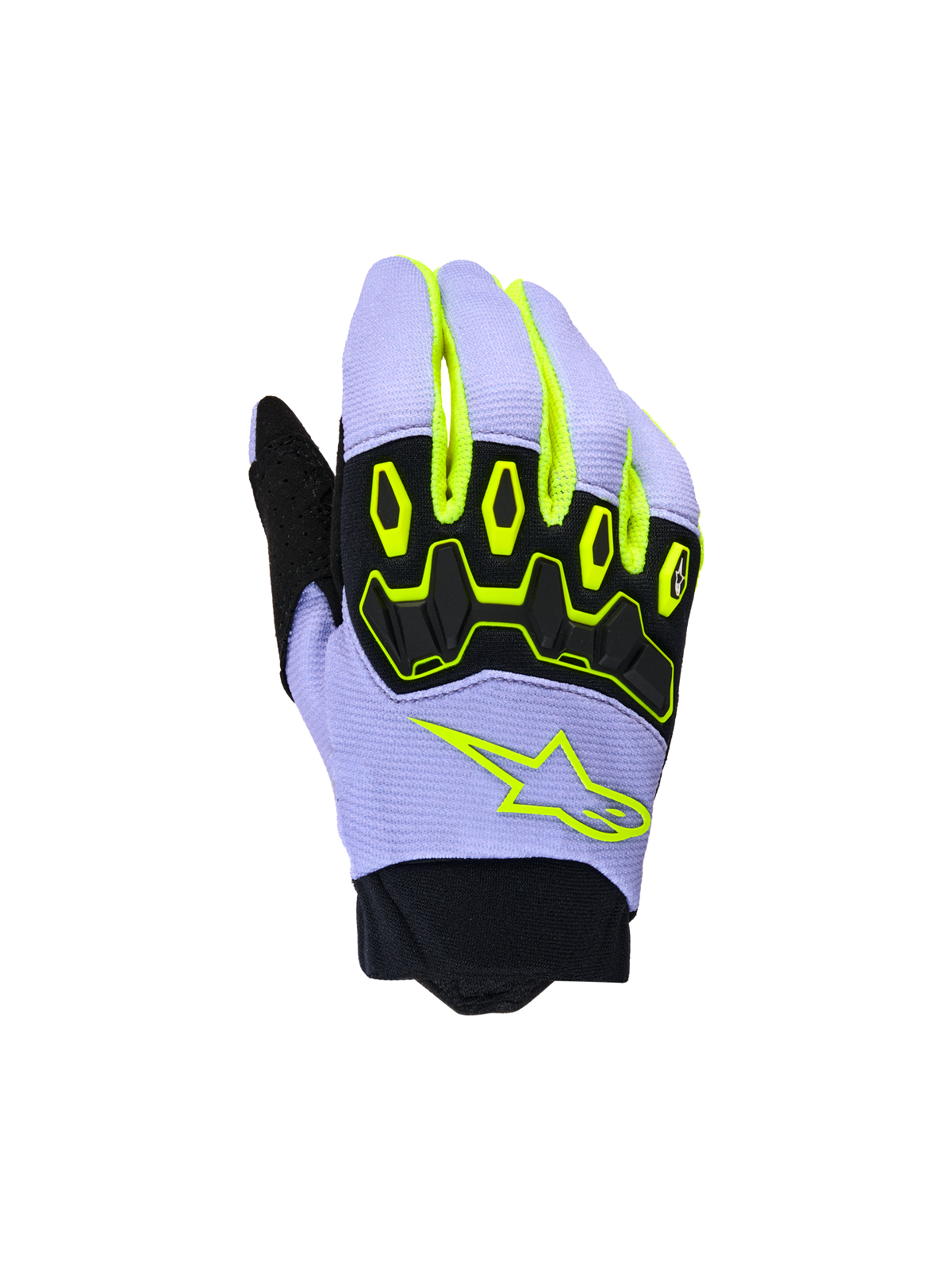 Alpinestars Youth & Kids Full Bore V2 Handschuhe, Motocross-Handschuhe, Lila und Neongelb, mit schwarzem TPR-Knöchelschutz und neongelbem Alpinestars Stern-Logo, atmungsaktive Konstruktion mit Neopren-Manschette, sportliches Offroad-Design