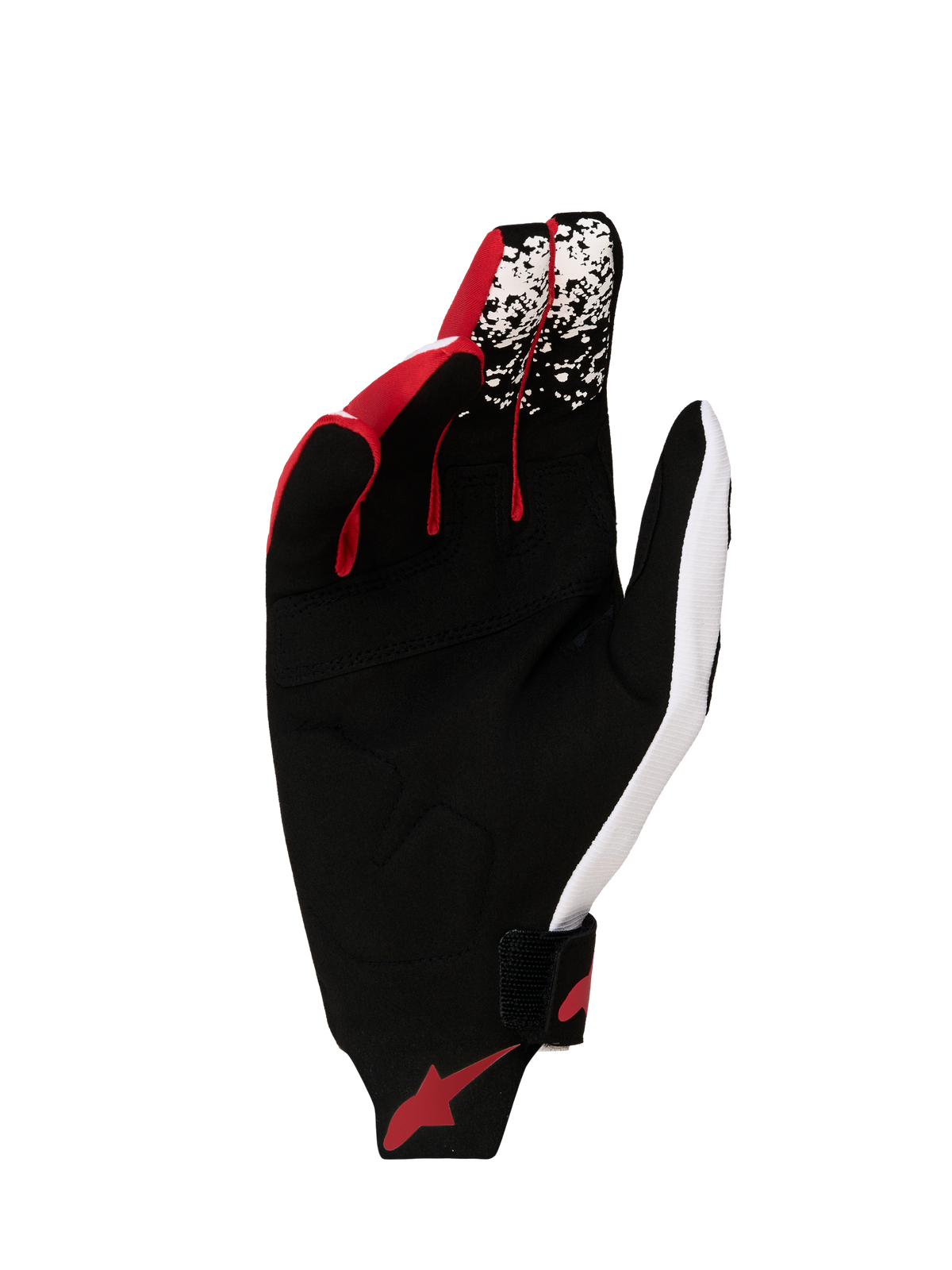 Alpinestars Techstar Handschuhe 2027, Motocross-Handschuhe für Herren, Schwarz, Weiß und Rot Fluo, Handflächenansicht mit verstärktem Wildleder.