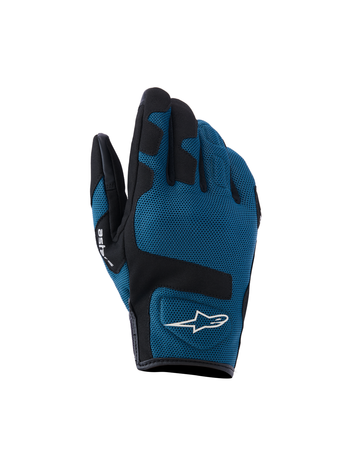 Alpinestars Ignite Handschuhe, Urban-Motorradhandschuhe, Indigoblau und Schwarz, atmungsaktive Mesh-Textilkonstruktion auf der Oberhand, schwarze verstärkte Einsätze über den Knöcheln, weißes A-Star-Logo, kurzes Bündchendesign für urbanes Fahren