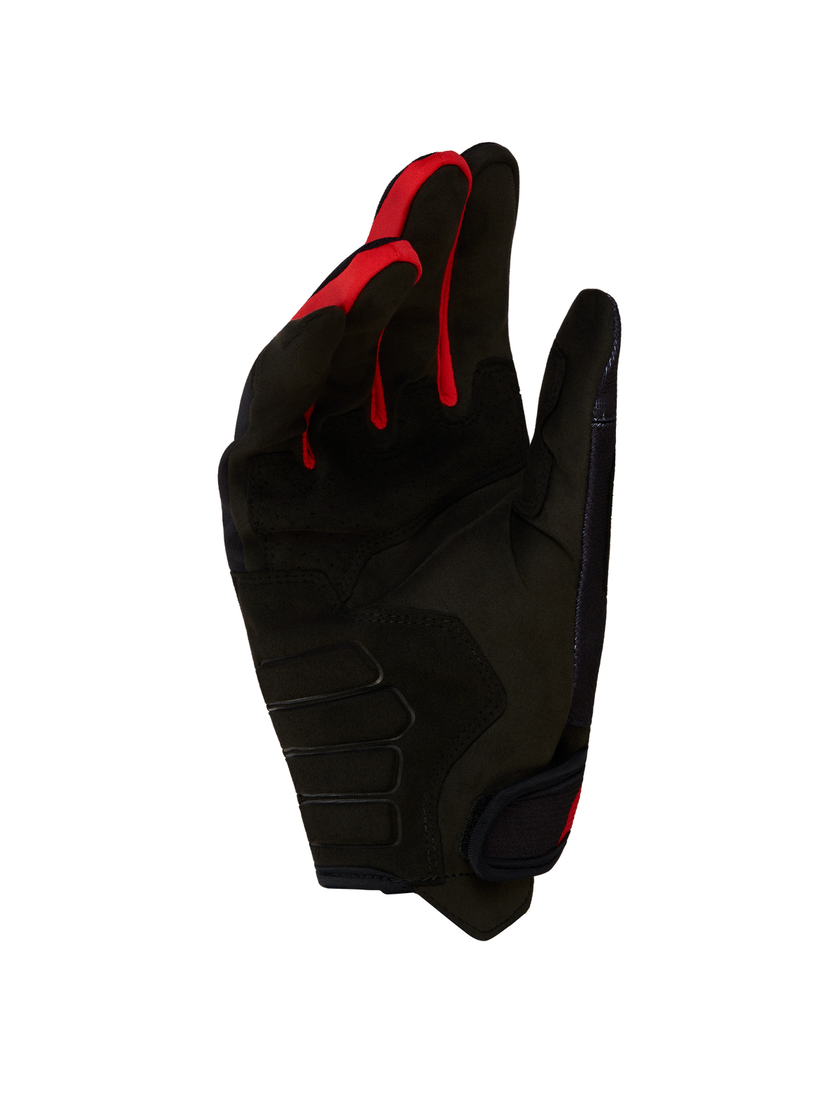 Alpinestars Techdura Handschuhe in Schwarz und Rot, Offroad-Modell mit verstärkter gepolsterter Wildlederhandfläche.