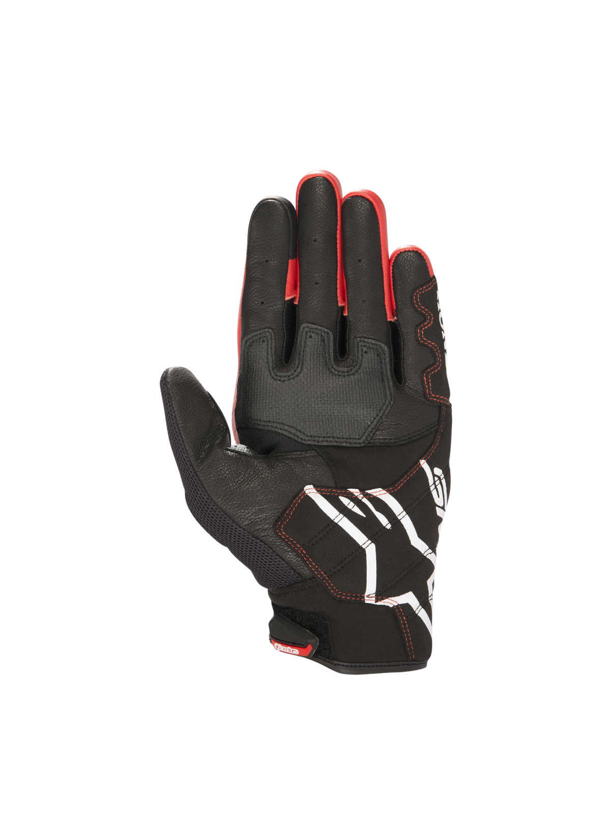 Alpinestars Honda SMX-2 Air Carbon V2 Handschuhe, Handflächenansicht, Schwarz und Rot, Leder und 3D-Mesh, Motorradsport.
