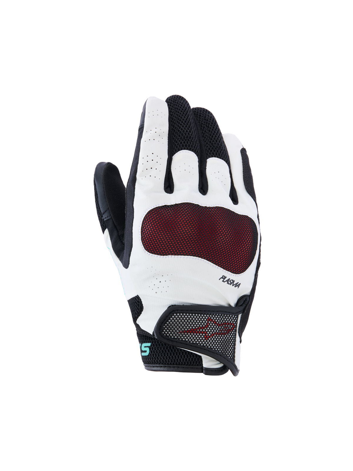 Alpinestars Stella Mogress Airflow Handschuhe, Damen-Motorradhandschuhe, Schwarz und Weiß mit rotem Knöchelschutz, atmungsaktives 3D-Mesh und perforierte Konstruktion, PLASMA-Technologie, urbanes Design mit kurzem Bündchen