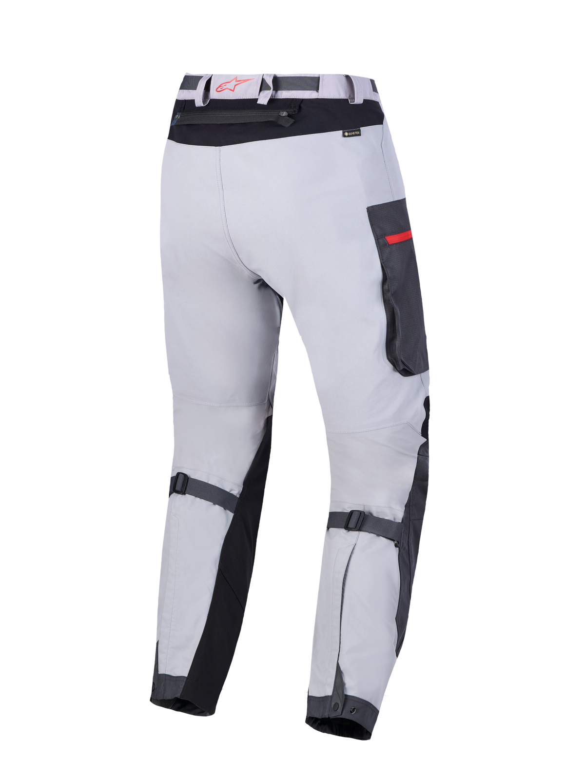 Alpinestars Arenis Gore-Tex Pants, men's adventure touring motorcycle pants, mid gray, deep gray, and black, featuring waterproof 2L GORE-TEX laminated shell and CE certified protection, rear view