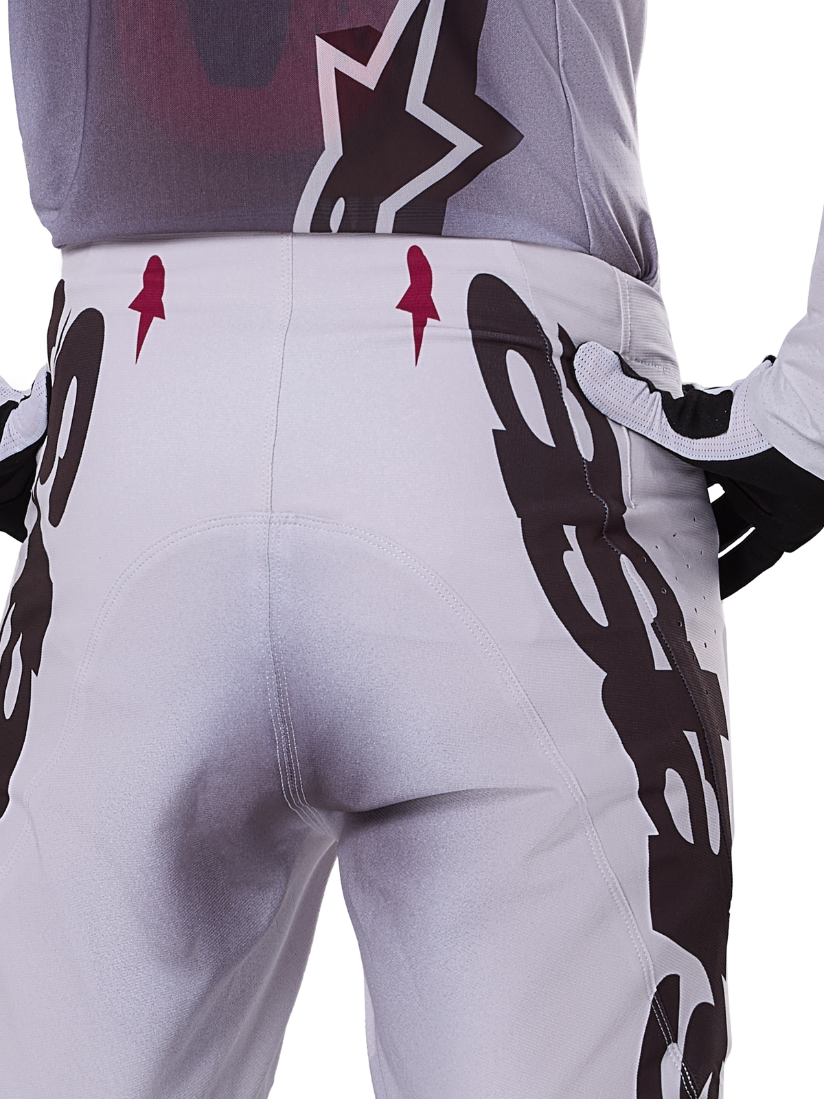 Alpinestars 2025 Supertech Maker Pants, Motocross Pants, Silver and Black, athletic fit with goat leather knee panels and Stretchnet zones, durable and lightweight design for professional motocross