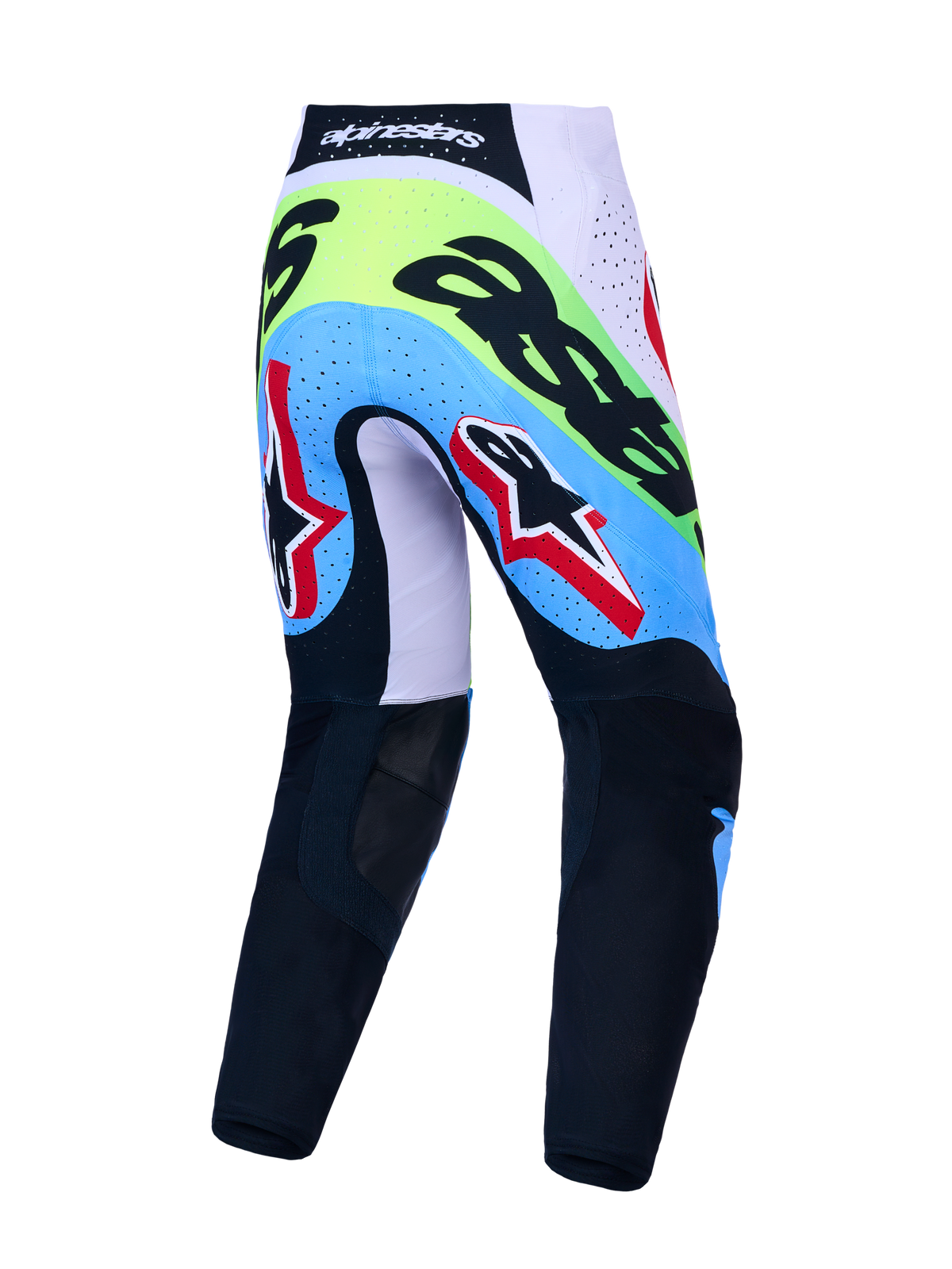 Alpinestars Supertech Dyna Hose, Herren-Motocross-Hose in Grün Fluo und Schwarz, Rückansicht mit atmungsaktiven Zonen.