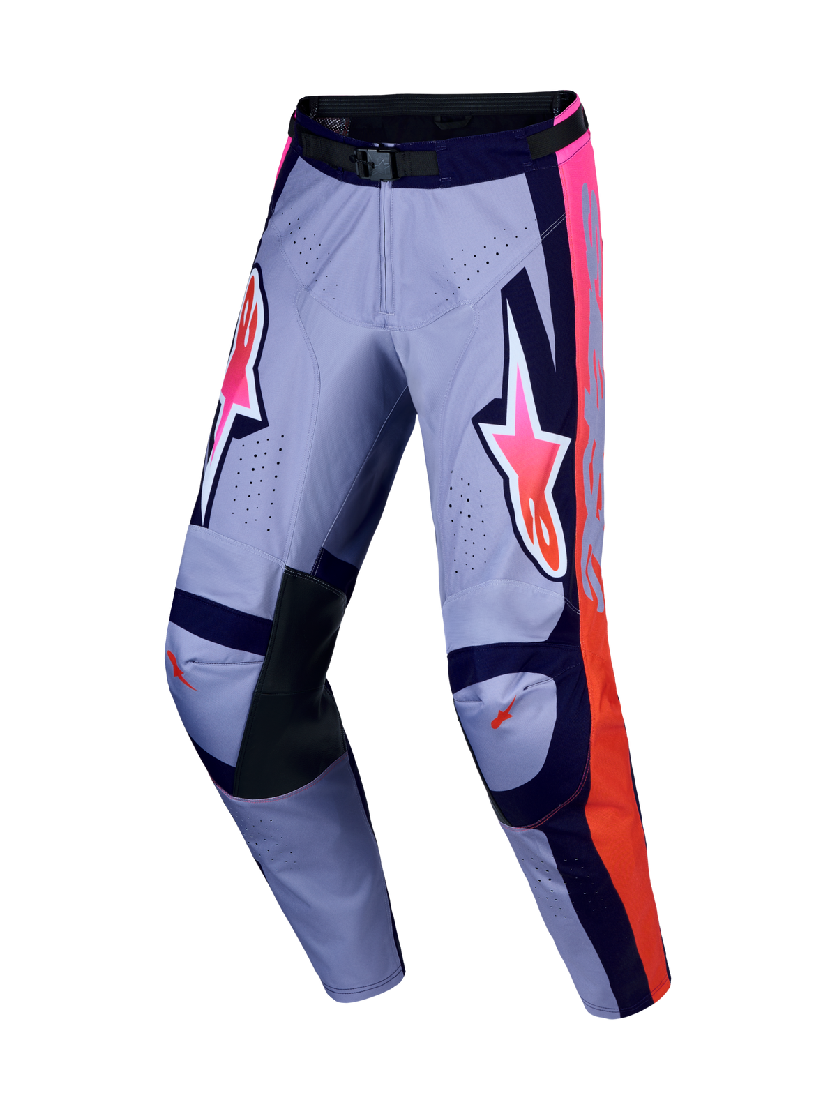 Alpinestars Racer Air Hunt Hose, Motocross-Hose in Lila und Pink, belüftetes Polygewebe und Leder-Innenknie.