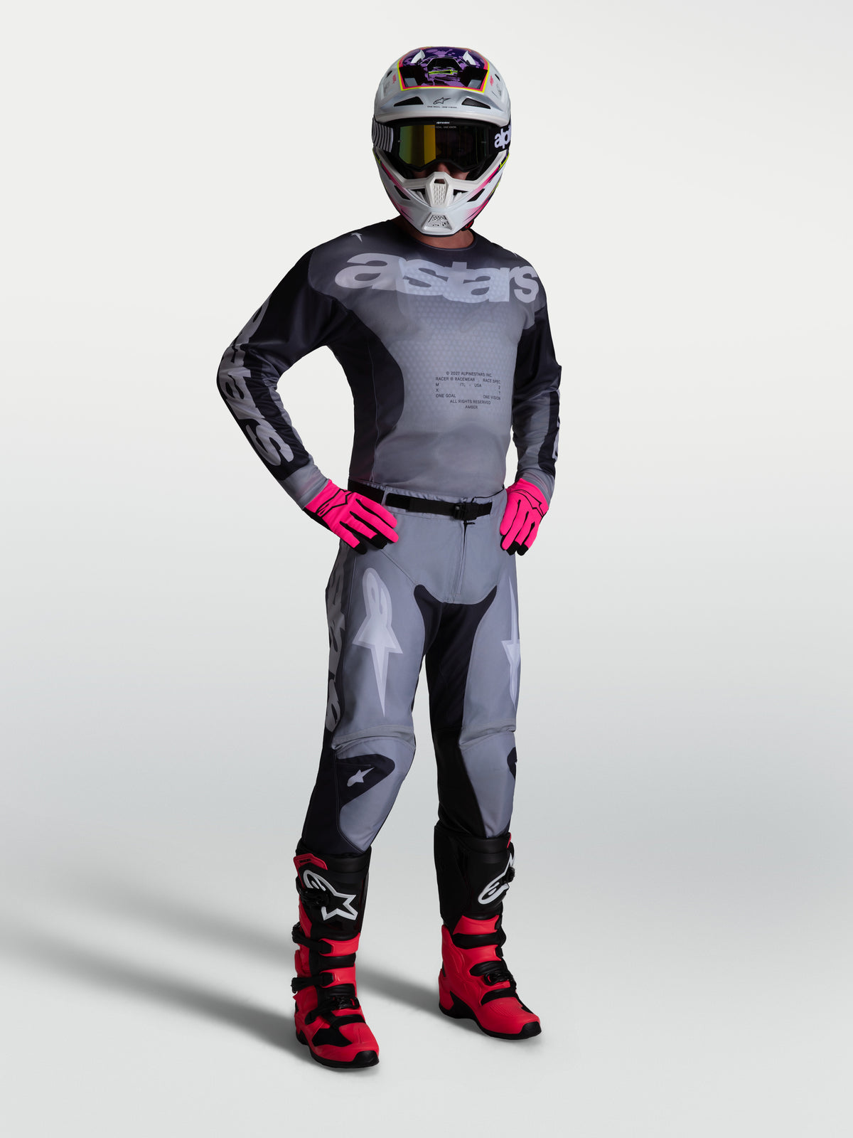 Alpinestars Racer Amber Hose, Motocross-Hose und Ausrüstungsset für Herren, Grau und Pink, strapazierfähiges 600D-Polygewebe, sportliche Rennpassform für Offroad-Einsätze.