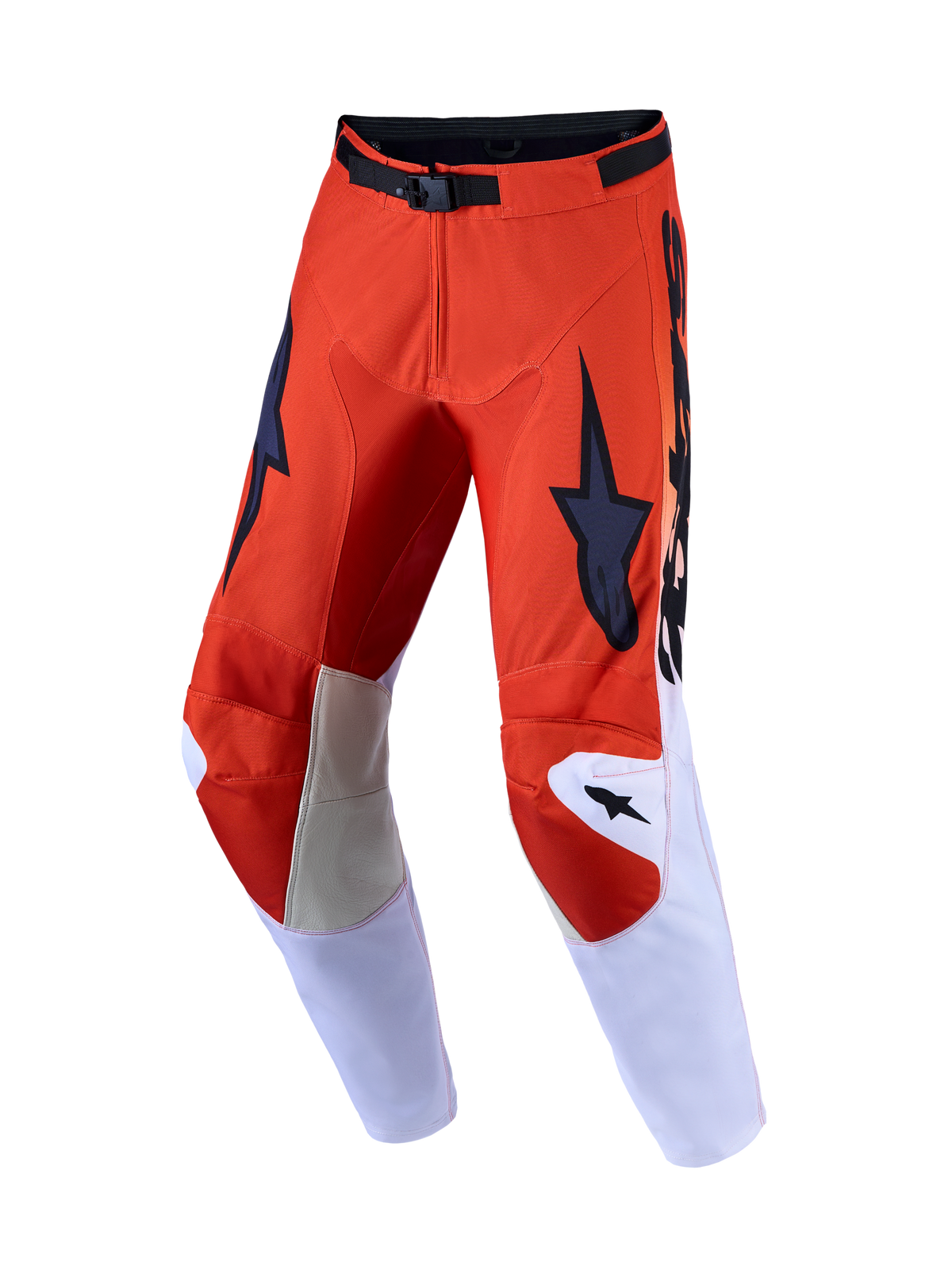 Alpinestars 2027 Racer Amber Motocross-Hose für Herren in Kardinalrot und Helllila mit Knieeinsätzen aus Leder.