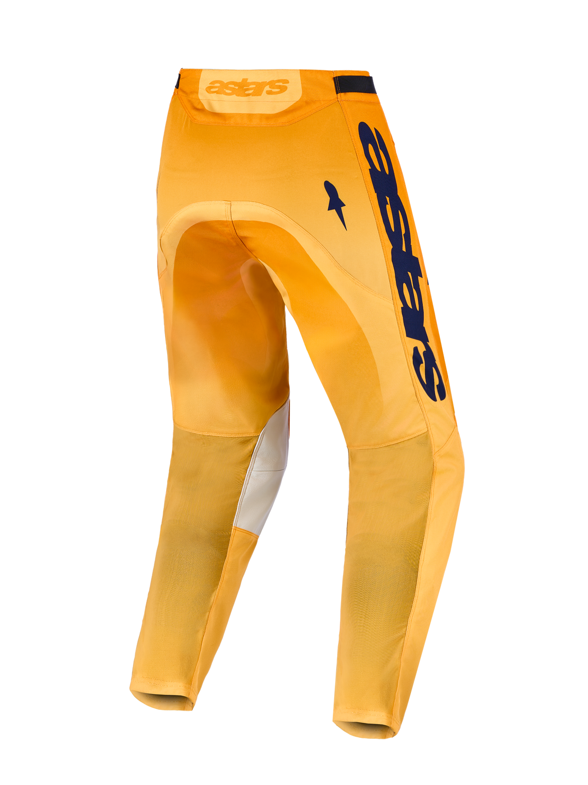 Alpinestars Racer Amber Motocrosshose für Herren, Orange und Dunkelblau, mit robustem Polygewebe und Stretcheinsätzen.