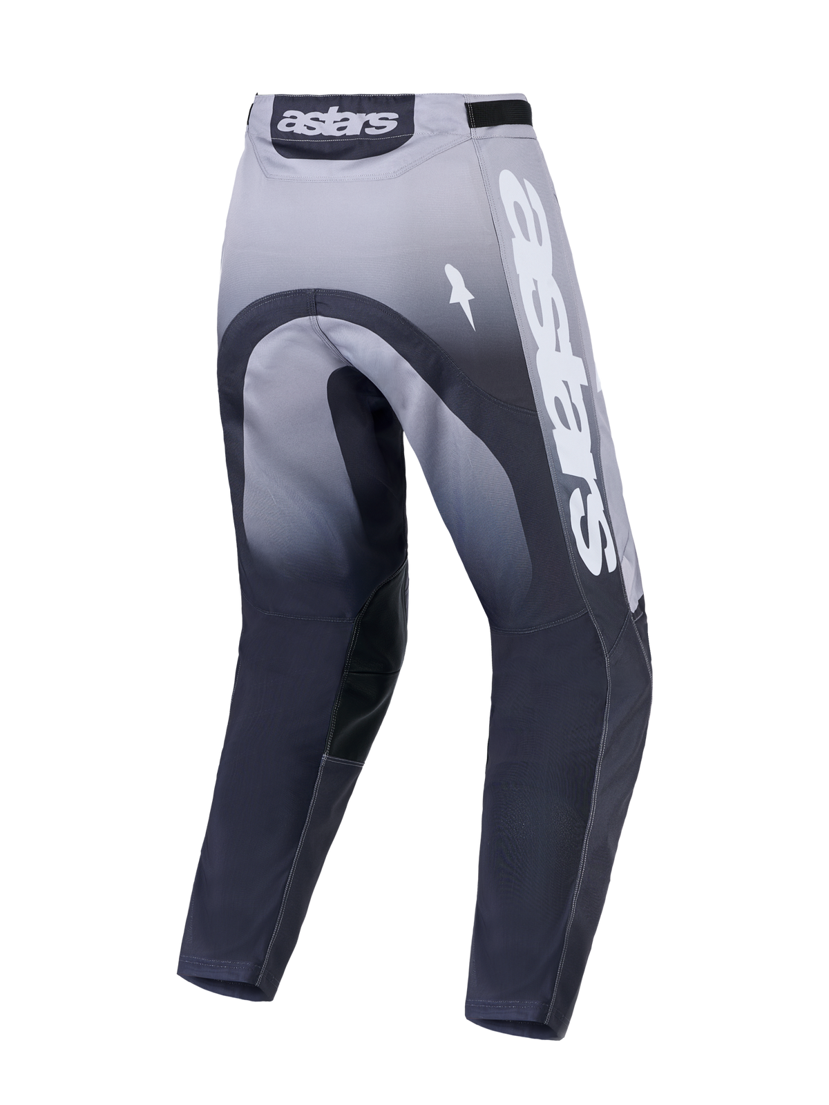 Alpinestars Racer Amber Motocross-Hose, Grau und Weiß, Rückansicht mit Astars-Branding und strapazierfähiger Konstruktion.