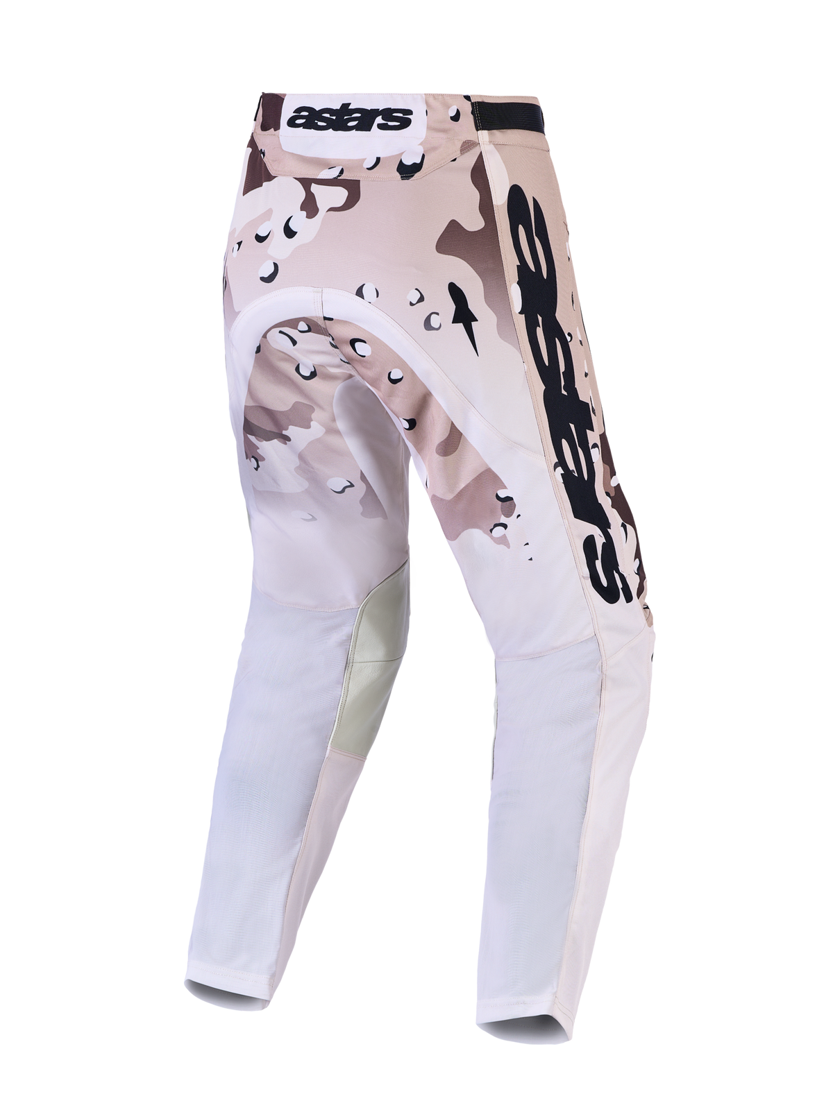 Alpinestars Racer Lone Hose, Herren-Motocross-Hose, Desert Camo und Schwarz, Rückansicht mit belüfteten Stretchnet-Paneelen und Ziegenleder-Innenknie.