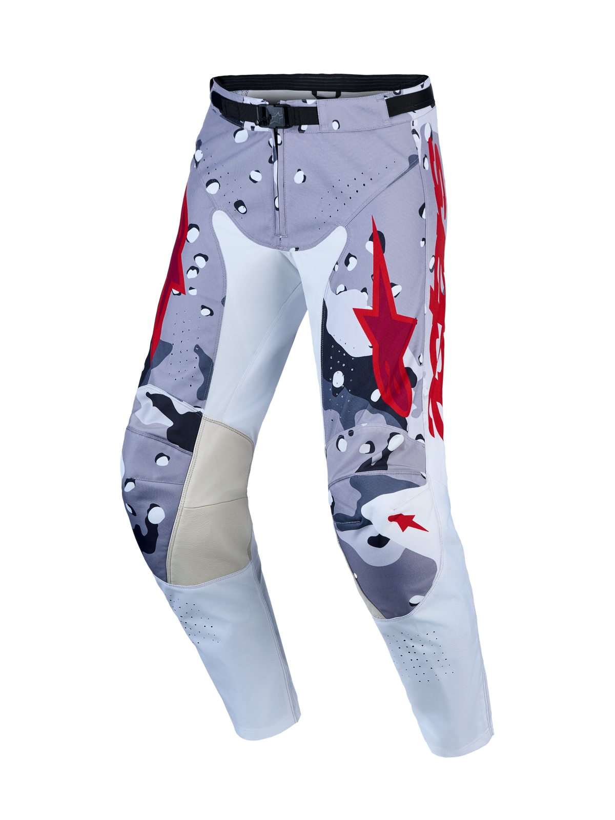Alpinestars Racer Air Lone Hose, Motocross-Hose für Offroad, Grau und Rot, belüftete Konstruktion, vorgeformte ergonomische Passform, Ledereinsätze am Knie.