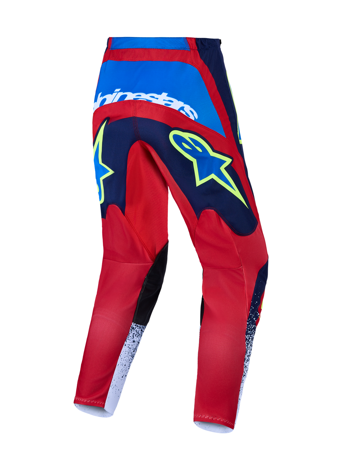 Alpinestars Fluid Drag Hose, Motocross-Hose für Herren, Blau und Rot mit gelben Akzenten, Rückansicht, strapazierfähige Offroad-Ausrüstung