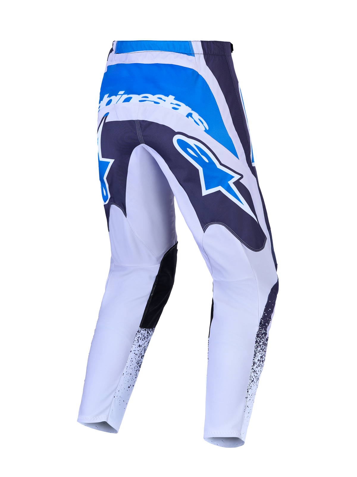 Alpinestars Fluid Drag Motocross-Hose in Grau und UCLA-Blau mit verstärktem Sitz und großem Stern-Logo auf der Rückseite.