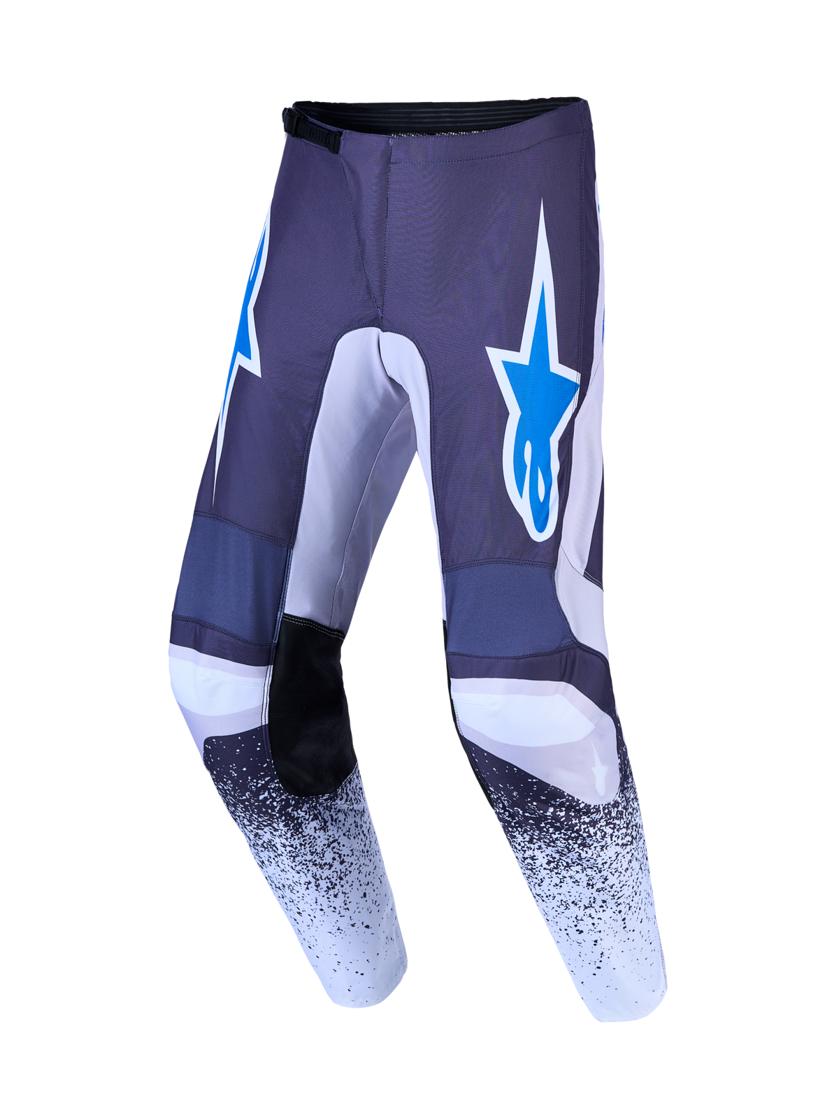 Alpinestars Fluid Drag Hosen, Motocross-Hose für Herren, Grau und Blau, verstärktes Polygewebe mit Sternlogografiken.