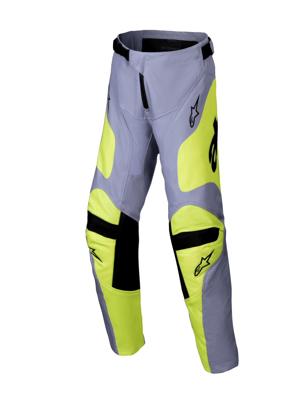 Alpinestars 2025 Youth Racer Veil Hose, Motocross-Hose, Grau und Neongelb, schwarze Akzente an Knien und Taille, sportliches Design mit vorgeformten Beinen und Logos, strapazierfähige Offroad-Rennausrüstung