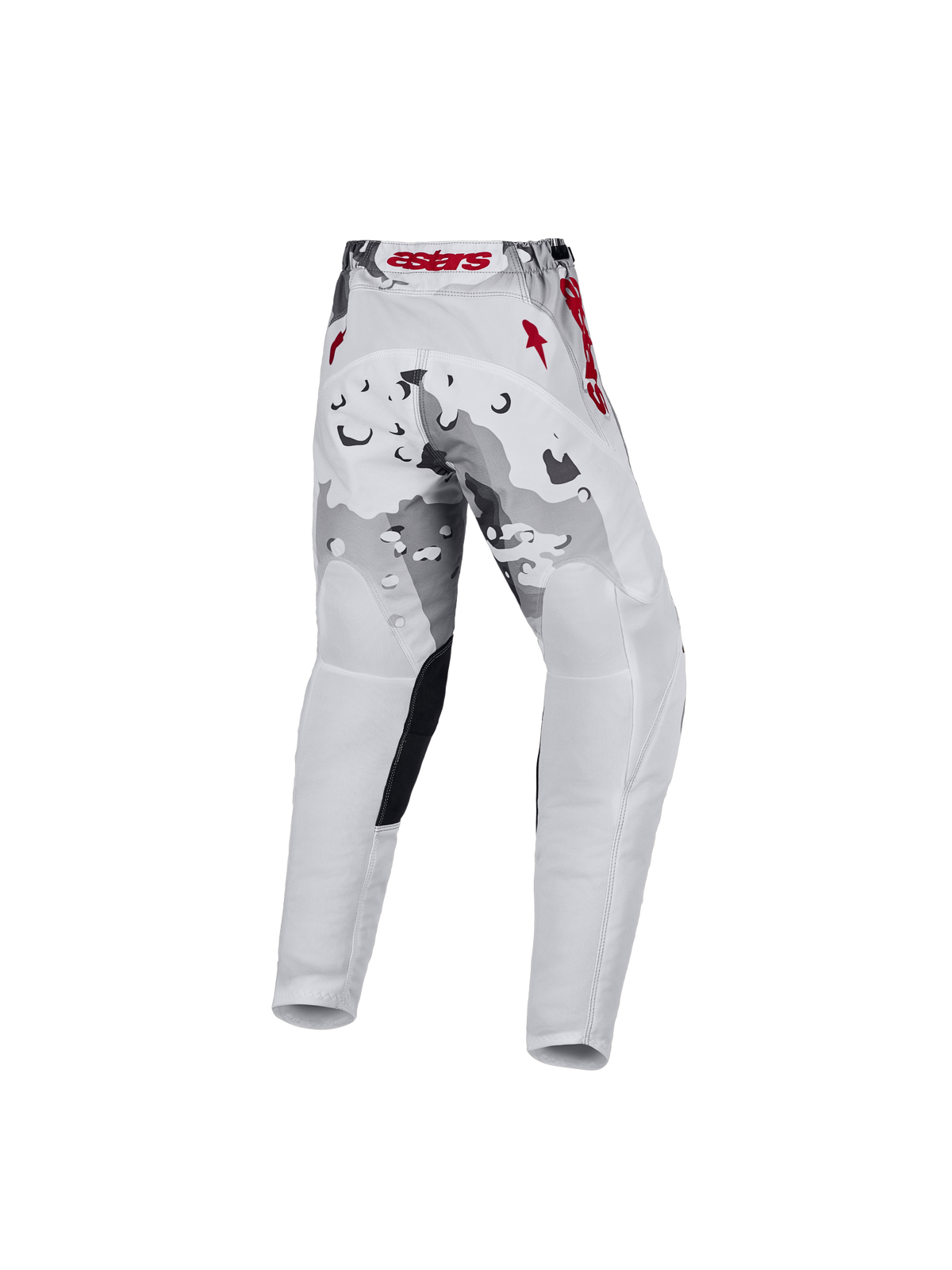 Alpinestars Fluid Jugend-Hose Lone 2027, Motocross-Hose, Weiß und Graues Camouflage mit roten Akzenten, Rückansicht