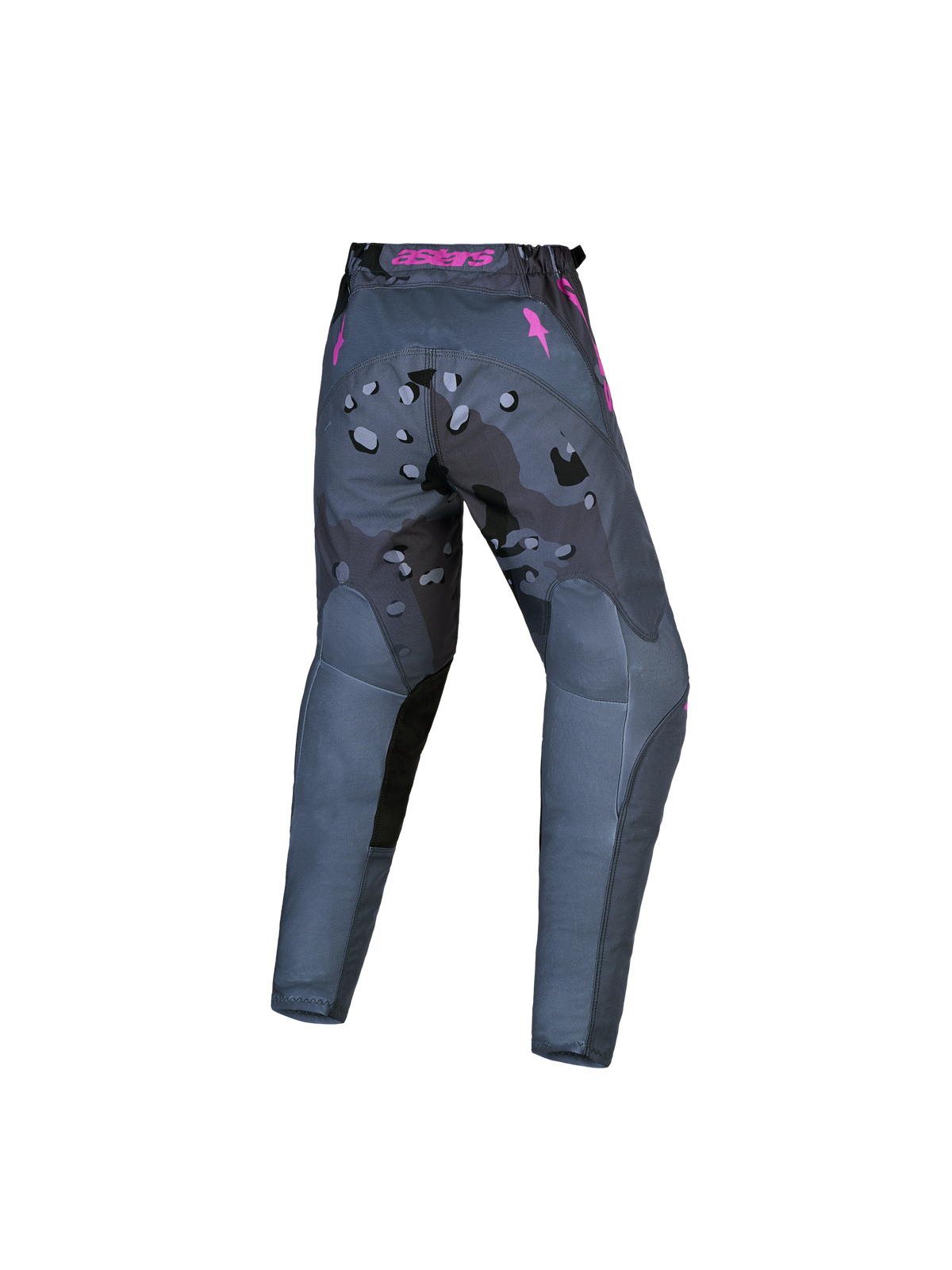 Alpinestars 2027 Youth Fluid Lone Pants, Youth Motocross Pants, Gray Camo and Purple, durable 600D polyfabric construction, back view.