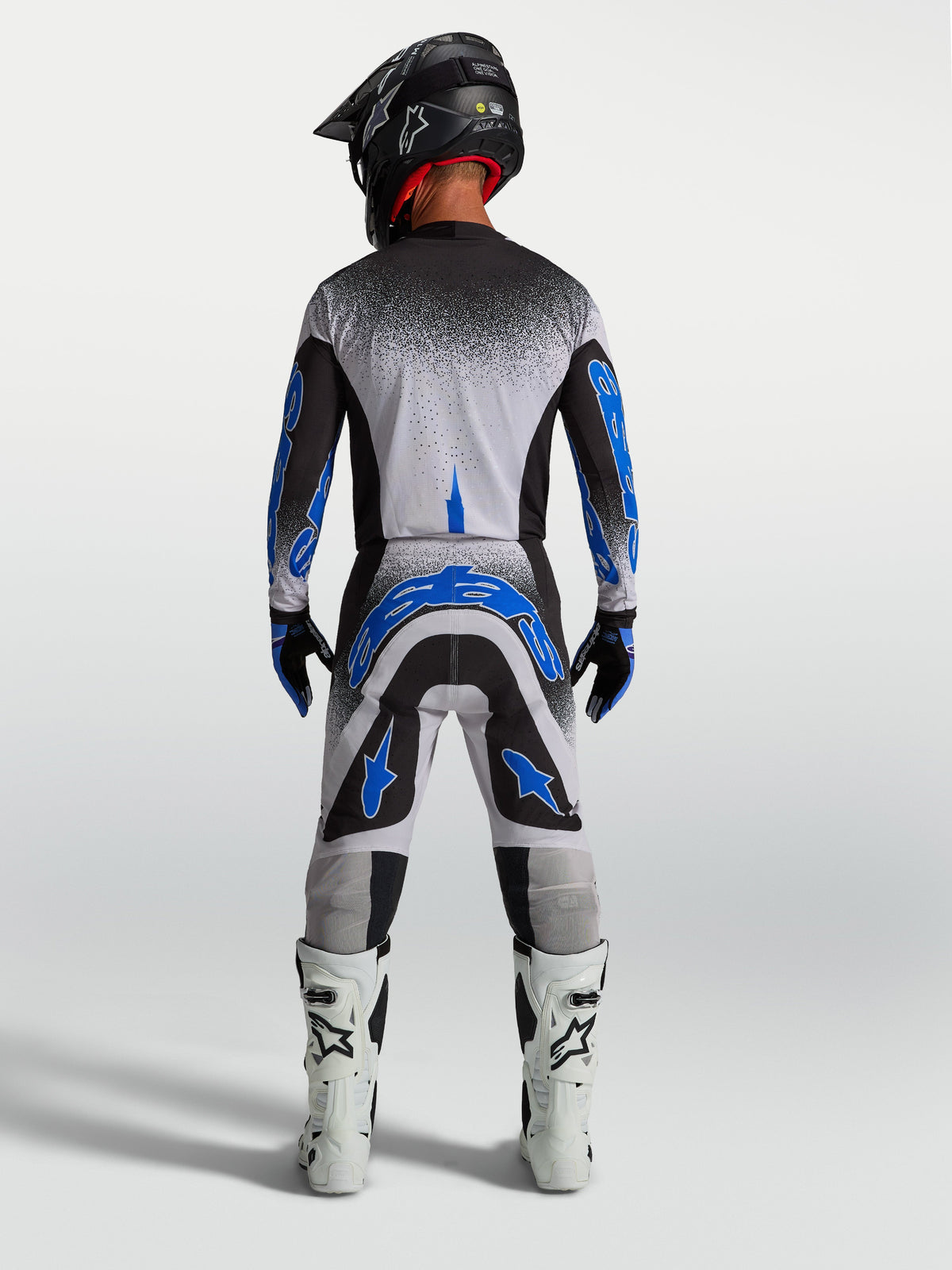 Alpinestars Supertech Hiten AFD Trikot und Gear Set, Herren Motocross-Outfit in Schwarz, Weiß und Blau für Performance.