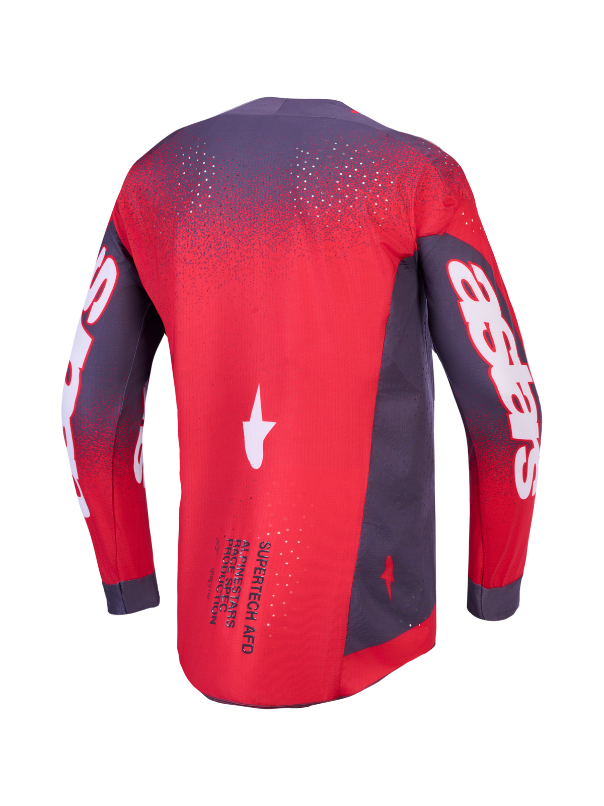 Alpinestars Supertech Hiten AFD Trikot, belüftetes Herren-MX-Oberteil, Neonrot und Grau, athletische Passform, Rückansicht