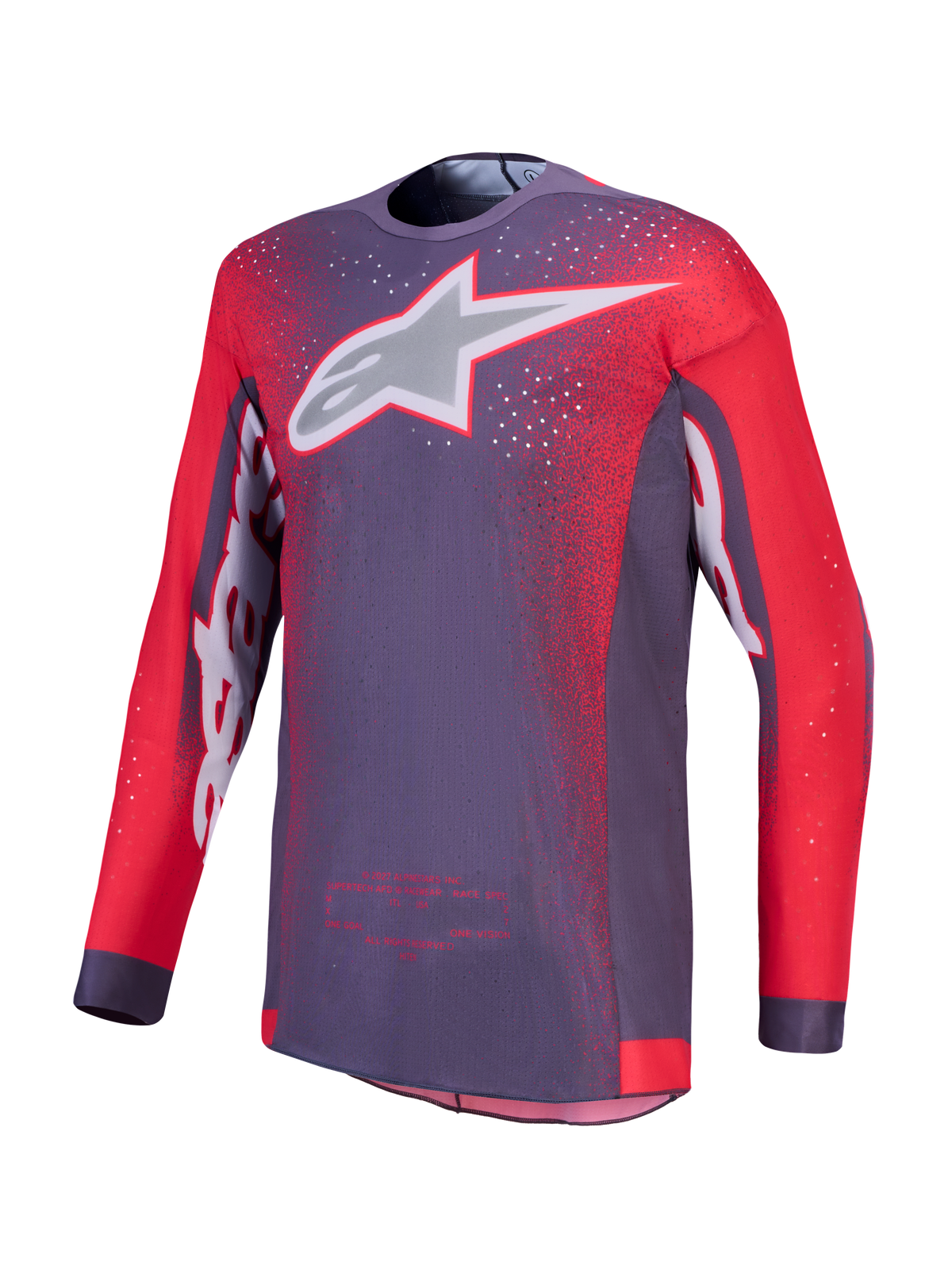 Alpinestars Supertech Hiten AFD Trikot, Motocross-Renntrikot für Herren, Grau und Rot-Fluo, belüftetes Stretch-Mesh.