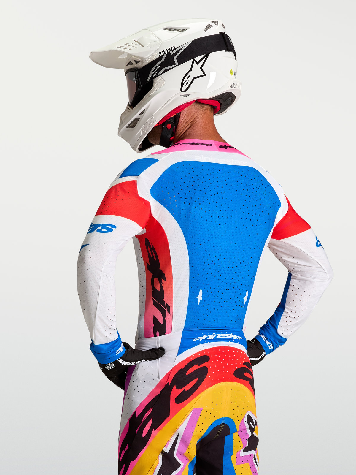 Alpinestars Supertech Dyna Jersey, Men's Motocross Racing Jersey, Blue and White, athletic stretch mesh with laser-cut ventilation.