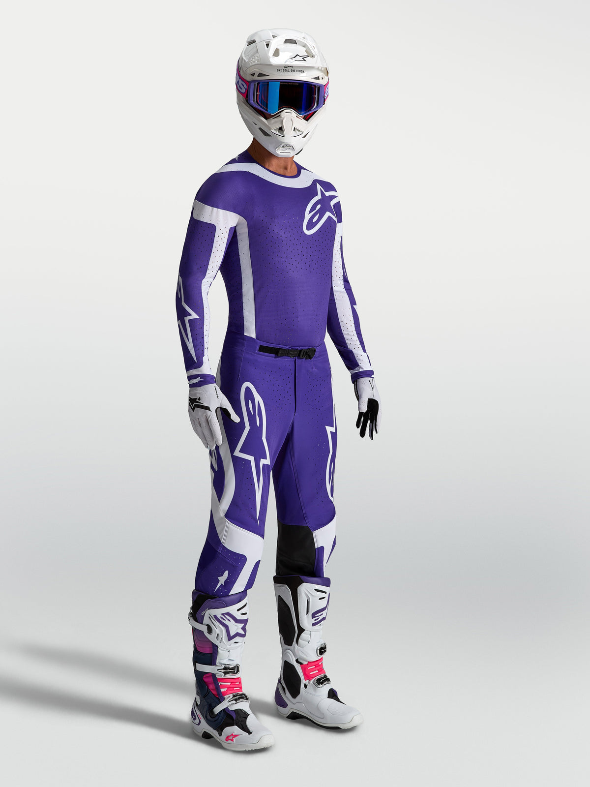 Alpinestars Supertech Vesta Trikot und Gear Set, Herren-Motocross-Ausrüstung in Blau und Weiß, athletische Passform.