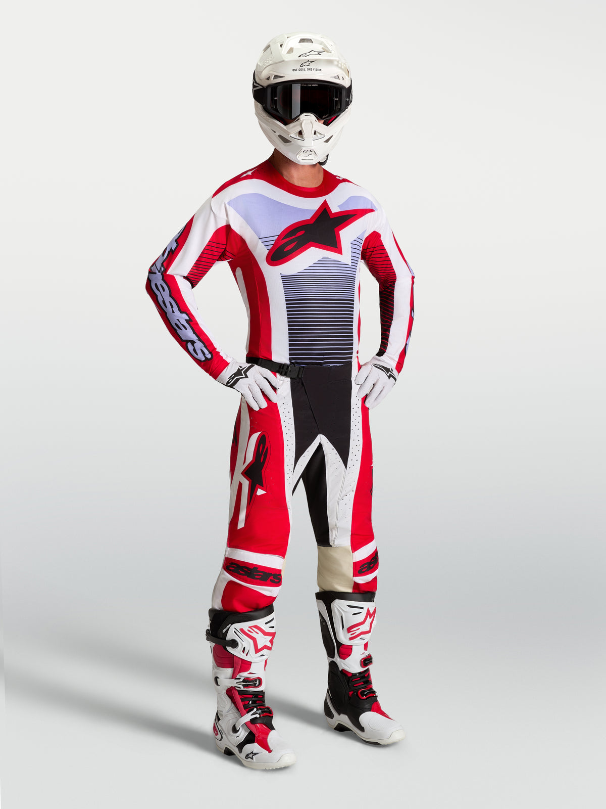 Alpinestars Techstar Maven Gear Set, Motocross-Trikot und -Hose für Herren, Rot, Weiß und Lavendel, athletische Passform.