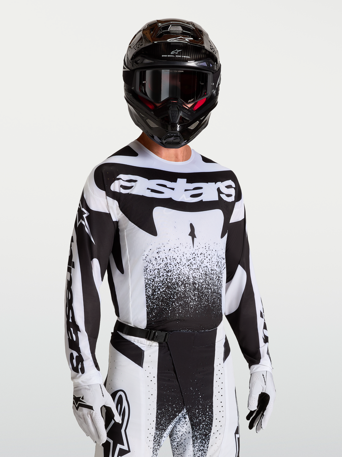 Alpinestars Techstar Swan Trikot, Herren-Motocross-Trikot in Schwarz und Weiß, athletische Passform mit Laser-Belüftung.