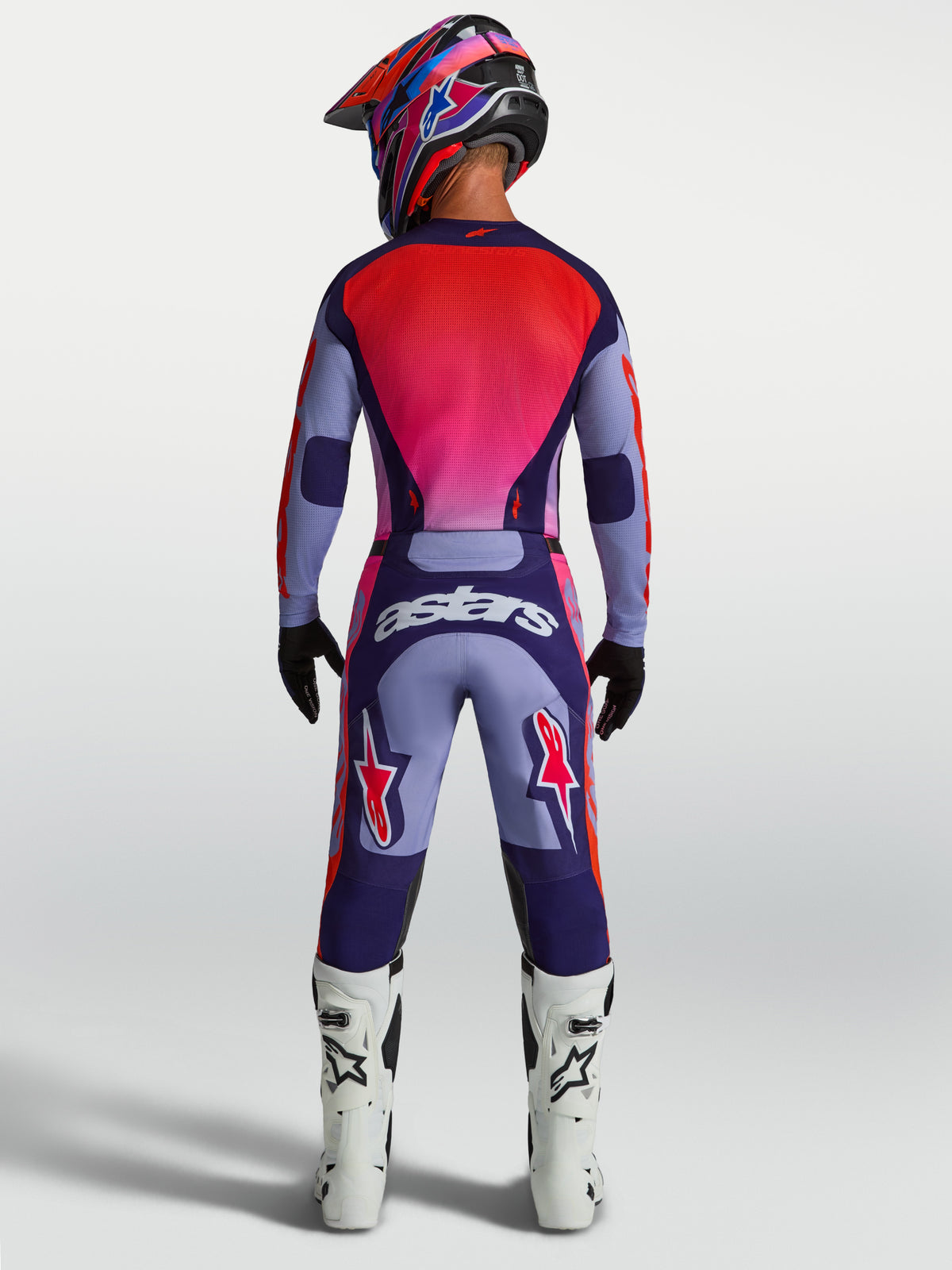 Alpinestars Racer Air Hunt Trikot, Herren Motocross-Trikot, Lila und Pink, Mesh-Gewebe, Rückansicht mit Rennpassform.