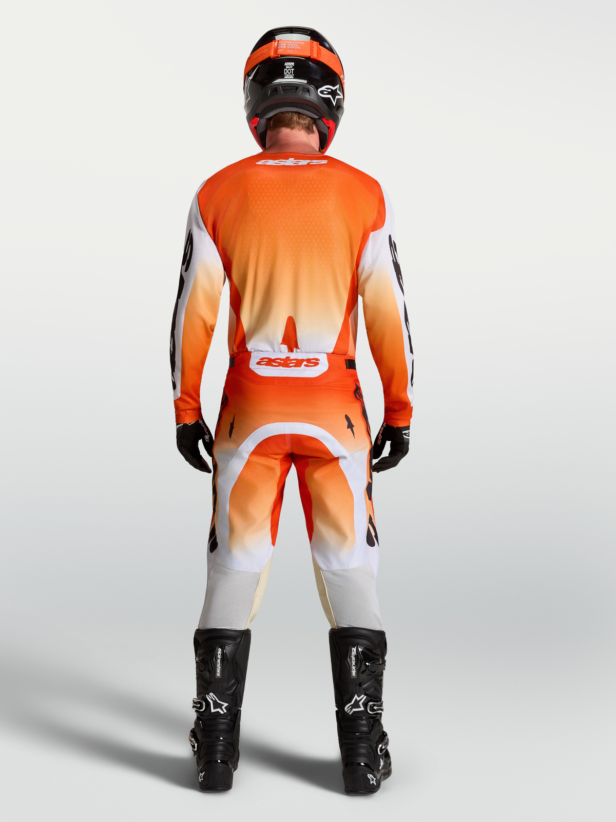 Alpinestars Racer Amber Hose AND Racer Amber Gear Set, Herren-Motocross-Outfit, Orange und Weiß, Rückansicht.