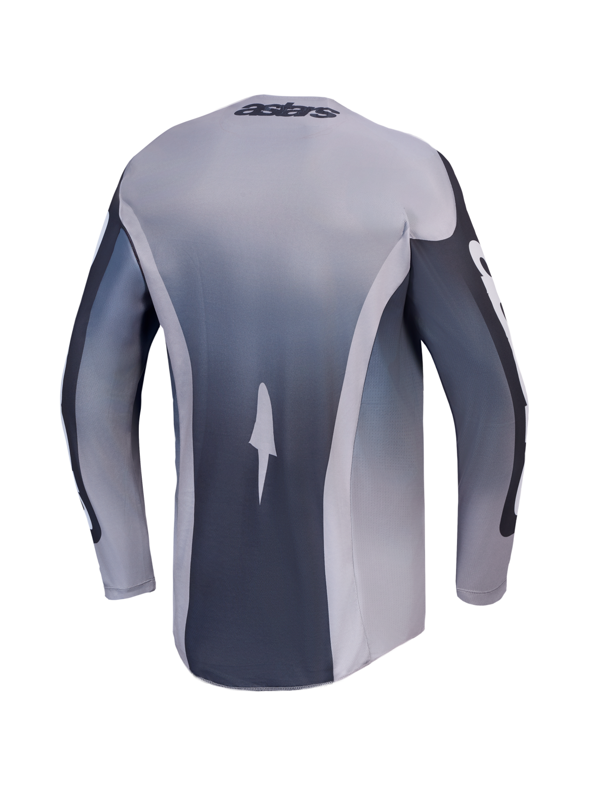 Alpinestars 2027 Racer Amber Trikot, Rückansicht in Grau und Anthrazit, feuchtigkeitsableitendes Motocross-Gewebe.
