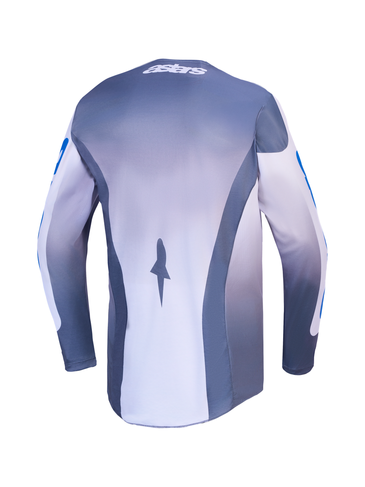 Alpinestars Racer Amber Trikot und 2027 Gear Set, Herren-Motocross-Trikot in Aschgrau und UCLA Blau, Rückansicht mit Mesh-Einsätzen.