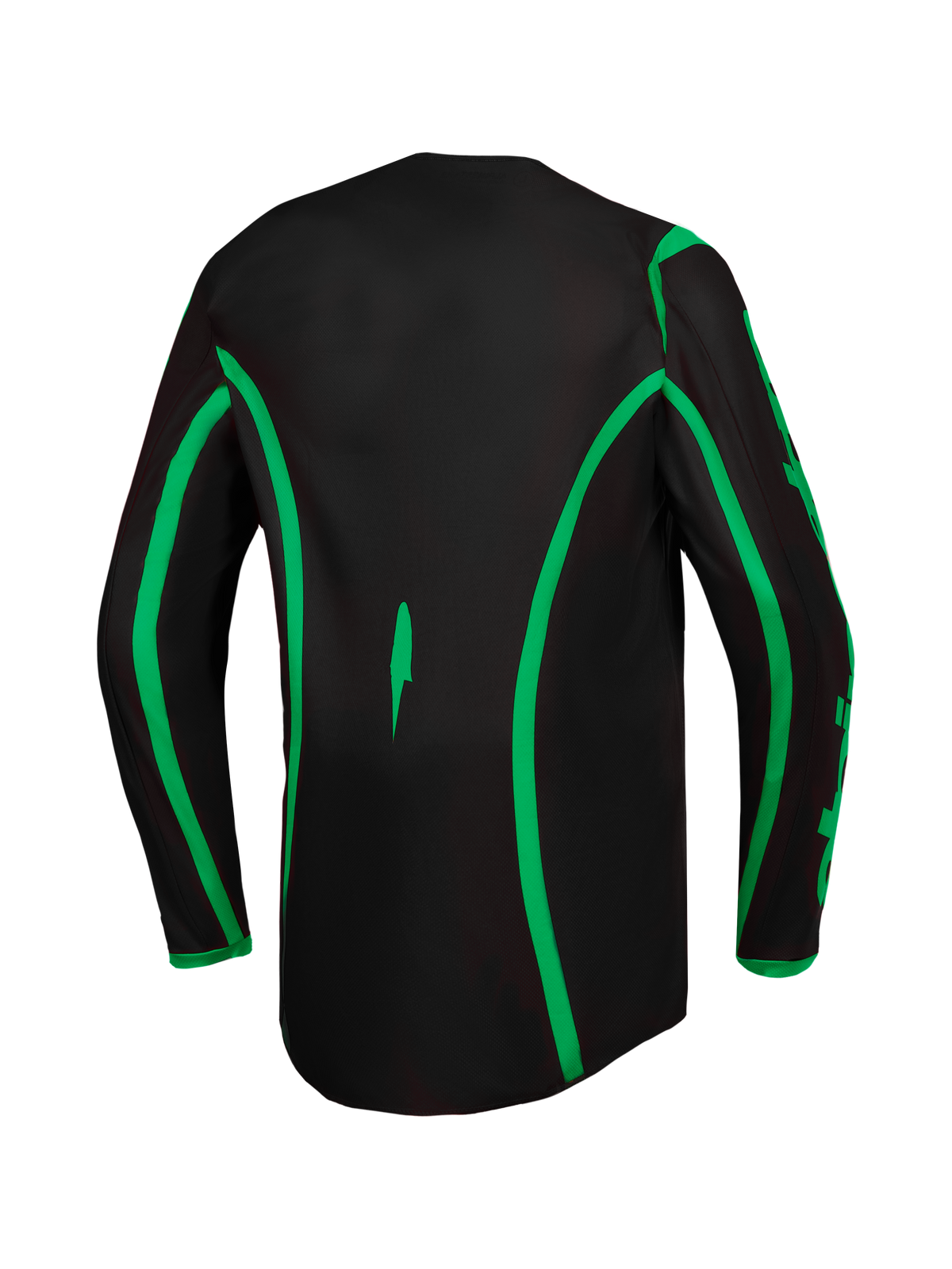 Alpinestars Fluid Apex V2 Trikot, Herren-Motocross-Trikot, Schwarz und Neon-Grün, Rückansicht mit verlängertem Rückenteil.