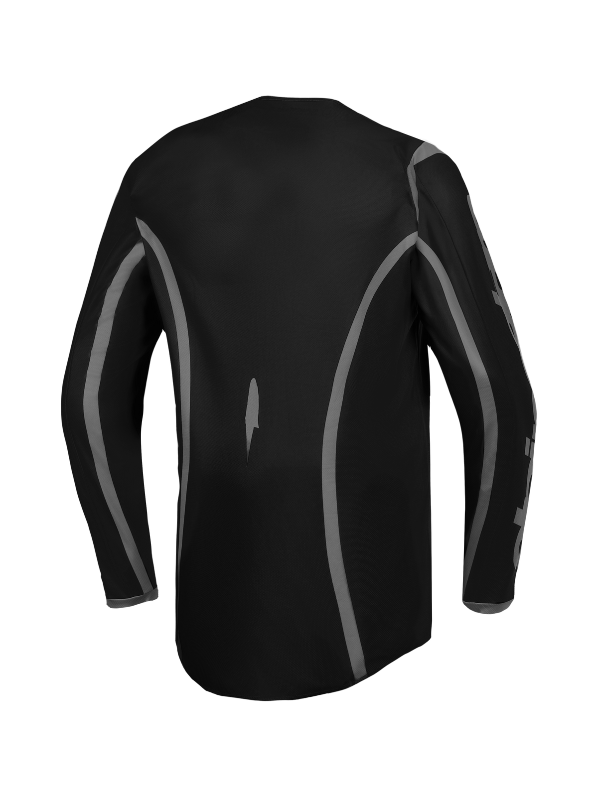 Alpinestars Fluid Apex V2 Trikot, Herren-Motocross-Trikot, Schwarz und Silber, Rückansicht mit verlängertem Rückenteil.