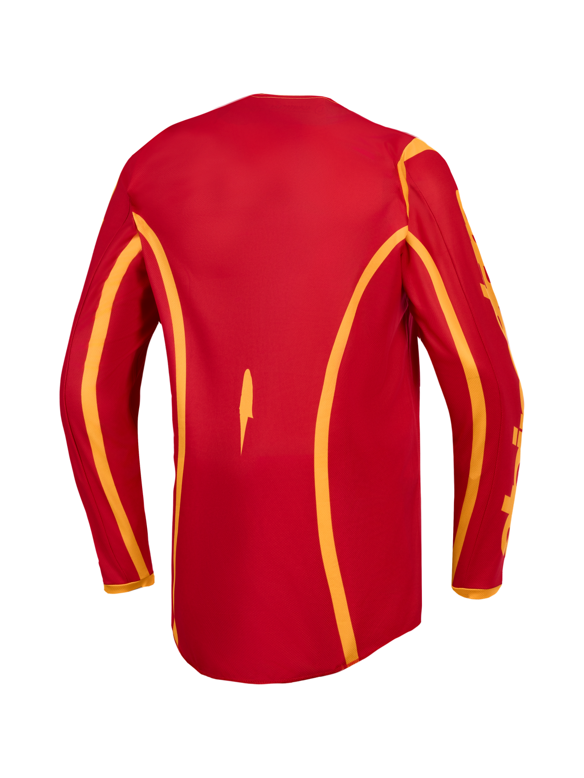 Alpinestars Fluid Apex V2 Jersey, Men's Motocross Jersey, Fire Red and Gold, back view featuring an extended rear cut.